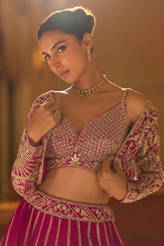 Rani Pink Readymade Georgette Skirt Set With Jacket-SAR10954_2_SareeButa.com