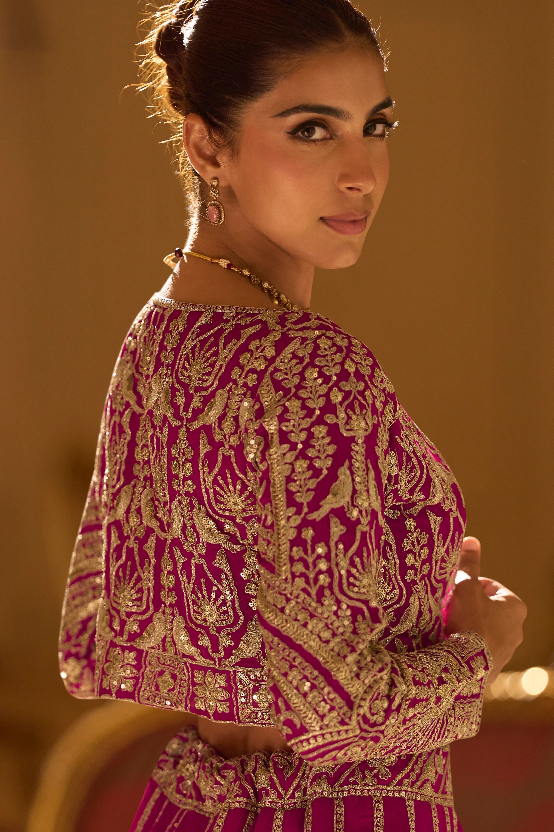 Rani Pink Readymade Georgette Skirt Set With Jacket-SAR10954_4_SareeButa.com