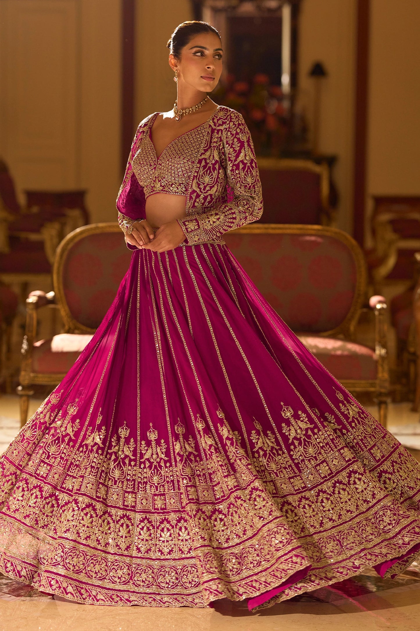 Rani Pink Readymade Georgette Skirt Set With Jacket-SAR10954_5_SareeButa.com