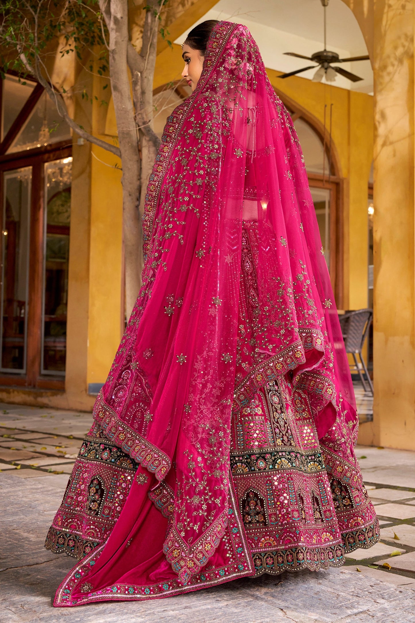 Rani Pink Readymade Heavy Work Velvet Lehenga-SAR10463_3_SareeButa.com