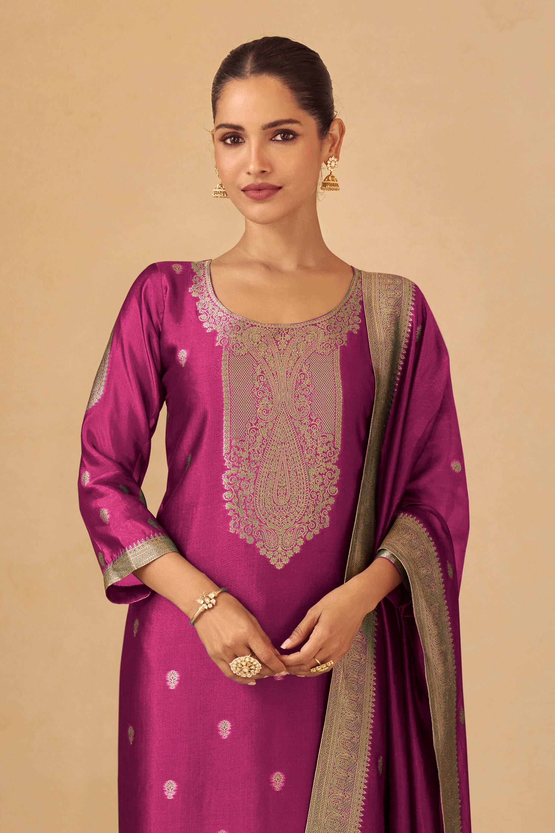 Rani Pink Readymade Viscose Silk Suit-SAR11075_3_SareeButa.com