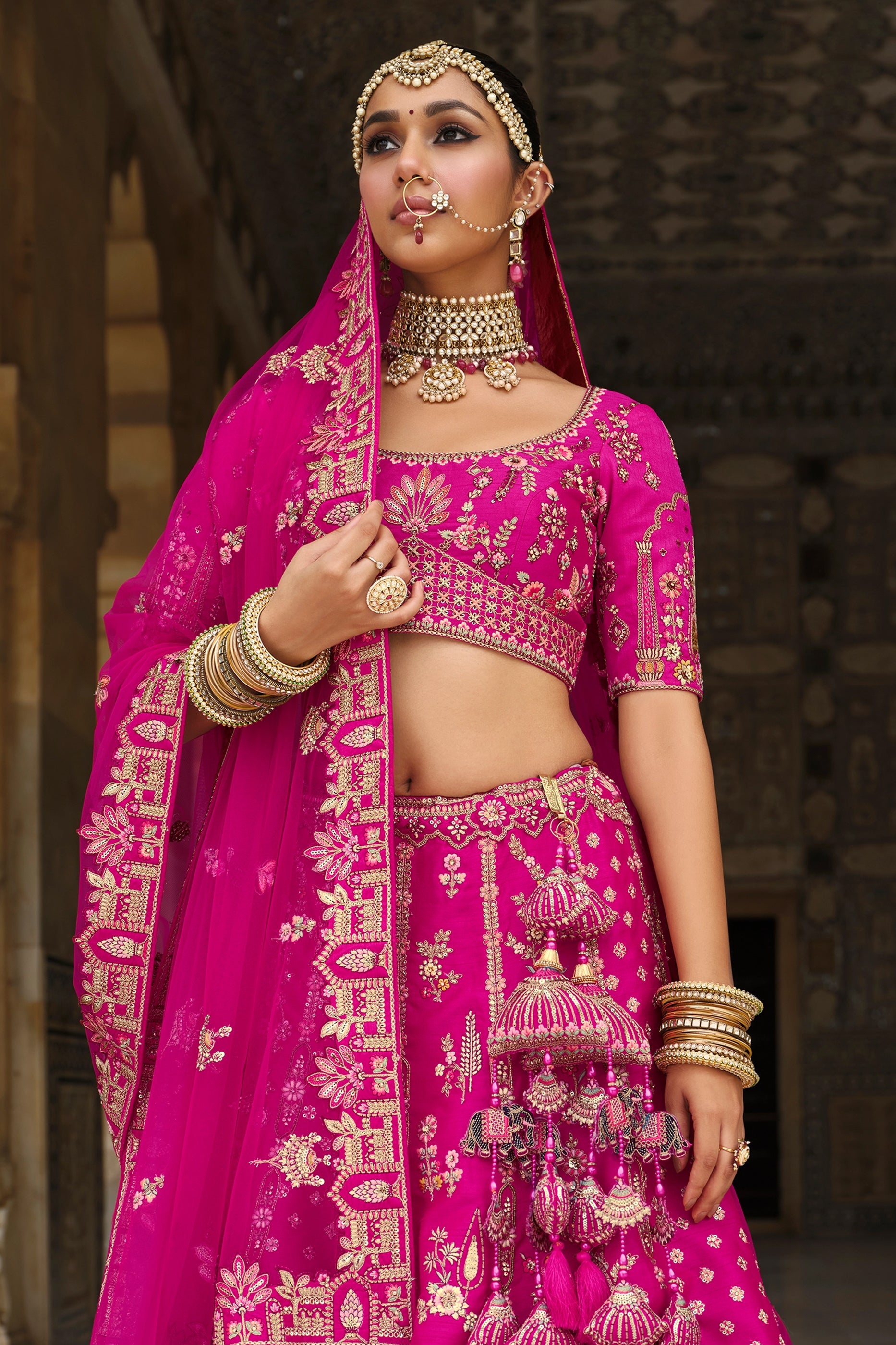 Rani Pink Semi-Stitched Embroidered Silk Lehenga-SAR10538_3_SareeButa.com
