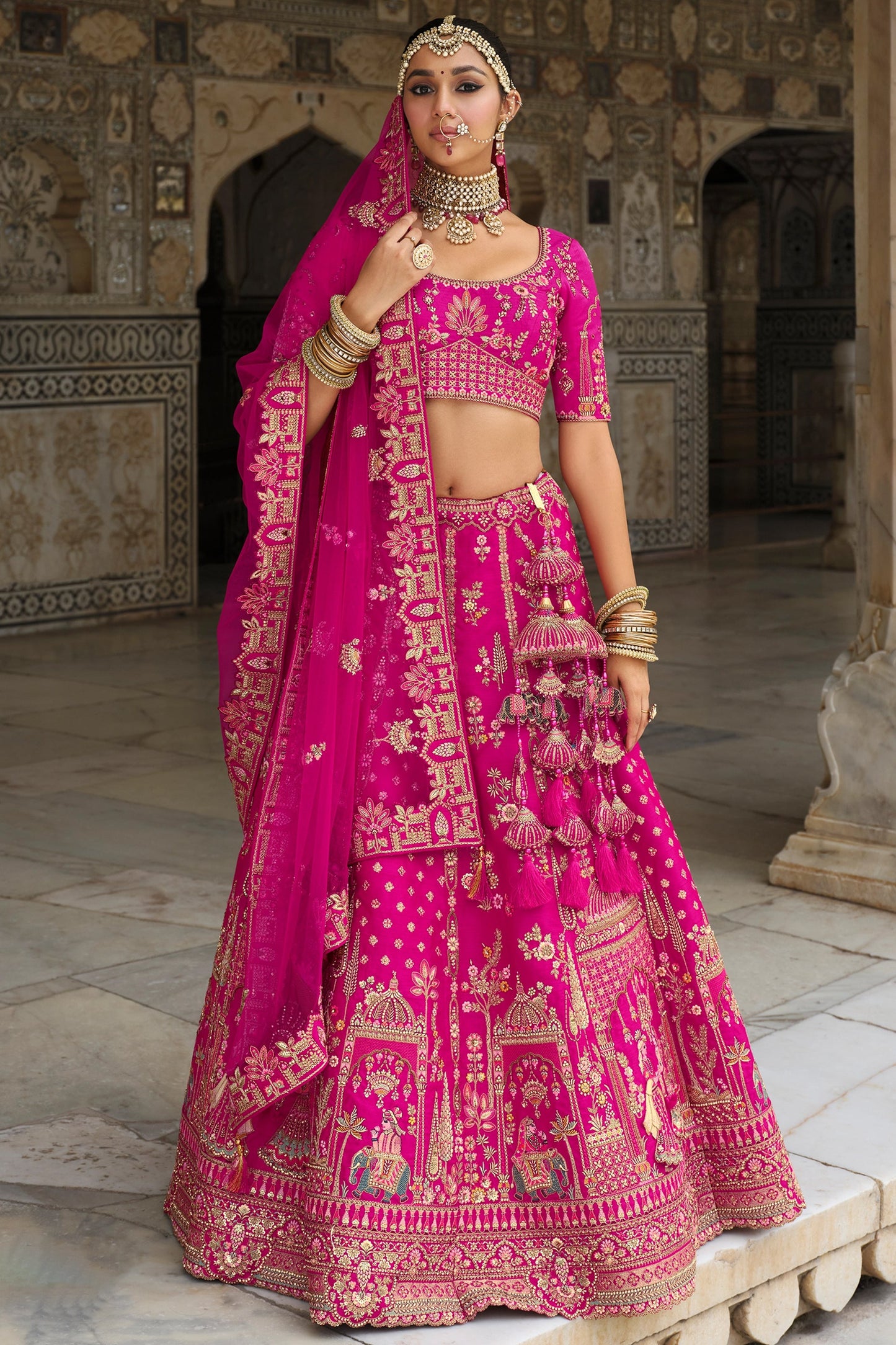 Rani Pink Semi-Stitched Embroidered Silk Lehenga-SAR10538_4_SareeButa.com