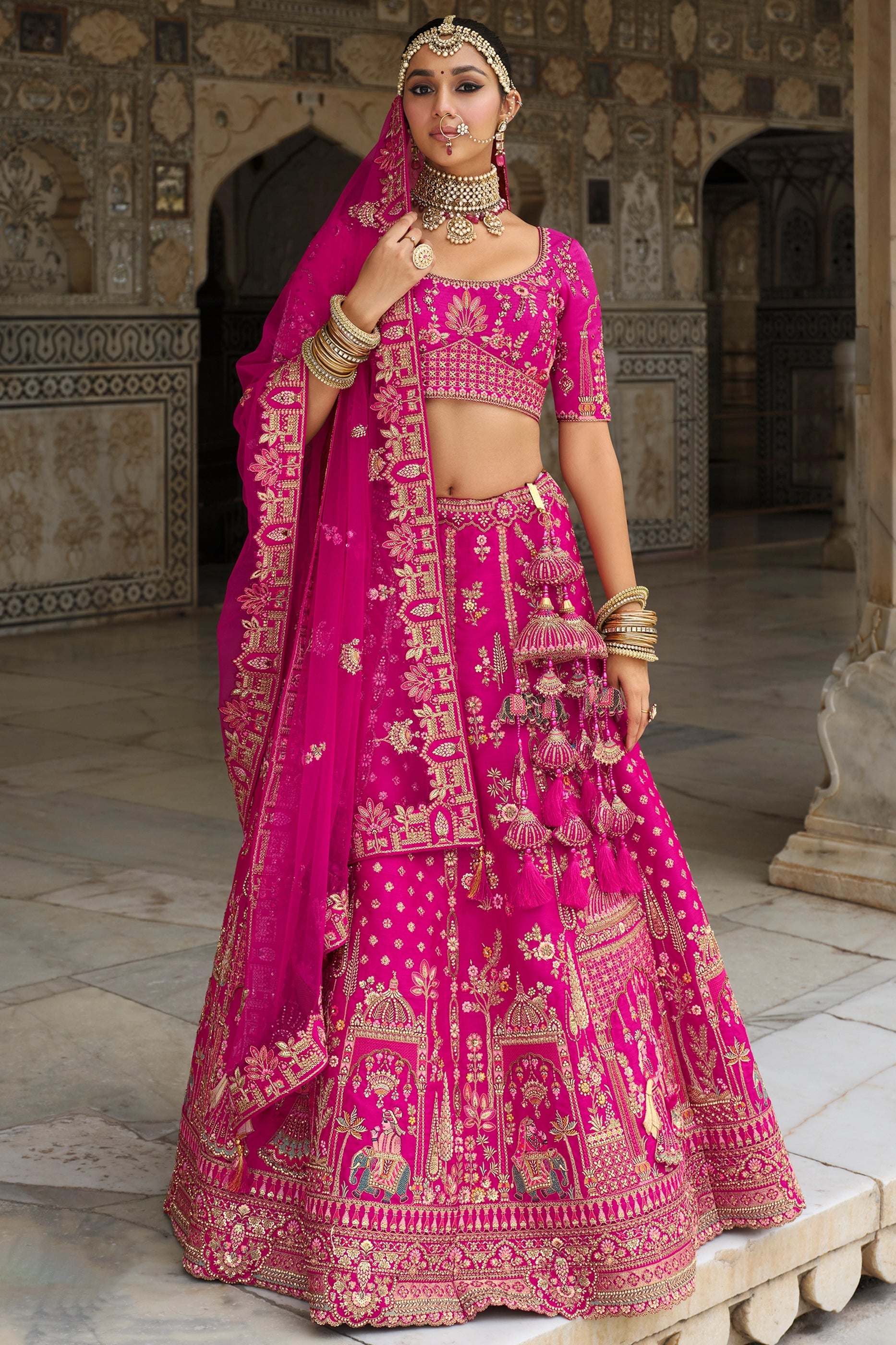 Rani Pink Semi-Stitched Embroidered Silk Lehenga-SAR10538_4_SareeButa.com