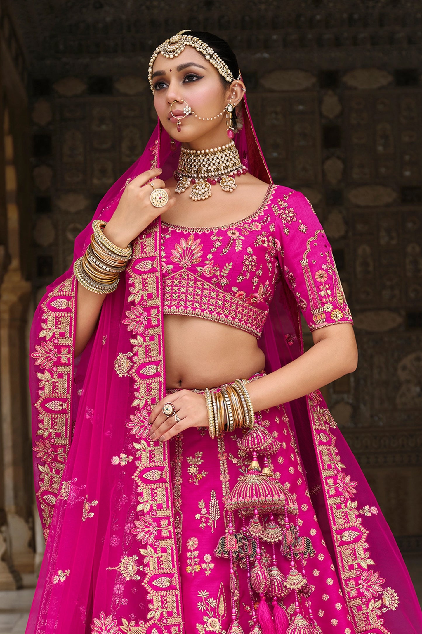 Rani Pink Semi-Stitched Embroidered Silk Lehenga-SAR10538_5_SareeButa.com