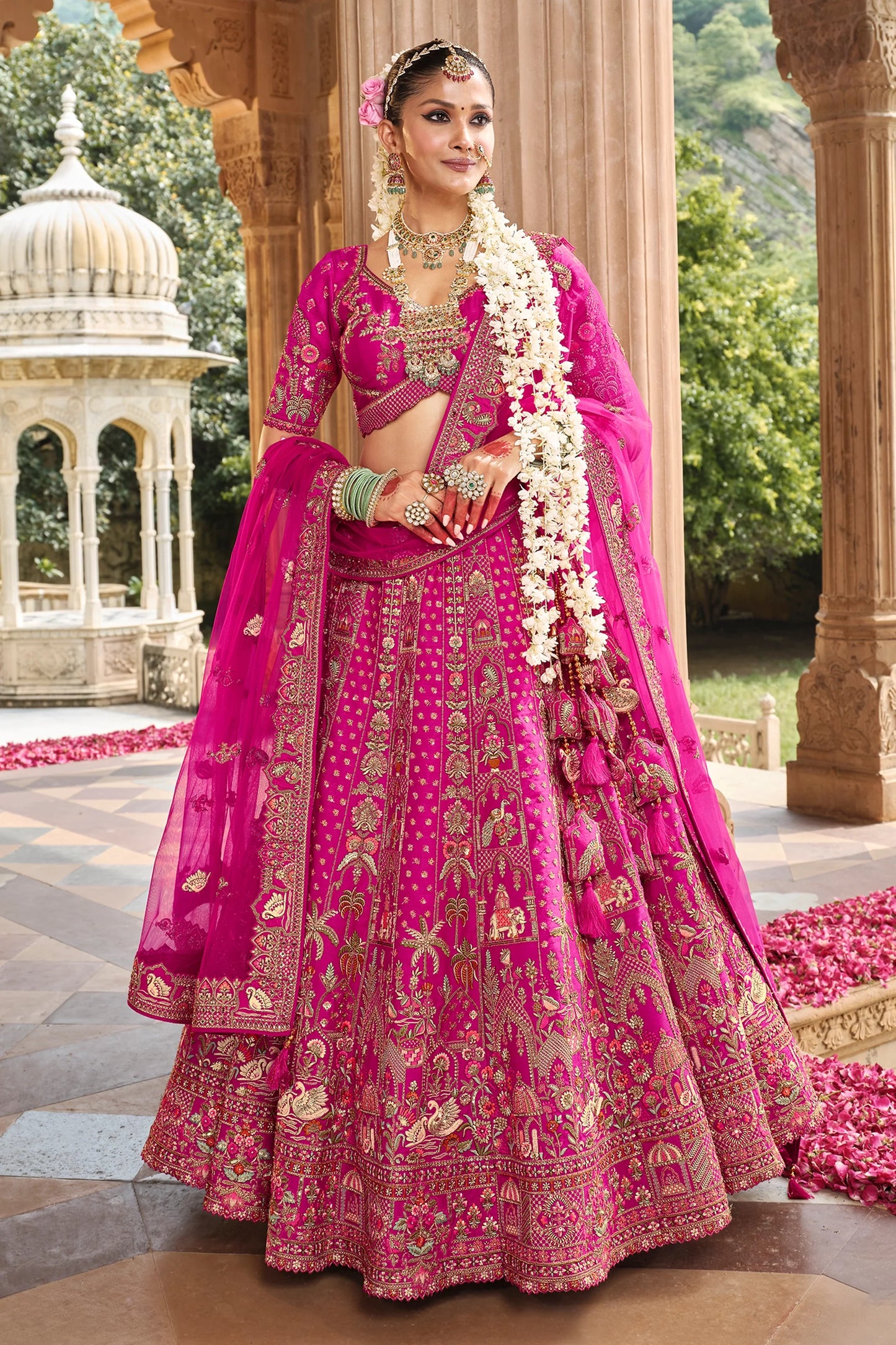 Rani Pink Semi-Stitched Embroidered Silk Lehenga-SAR10541_1_SareeButa.com