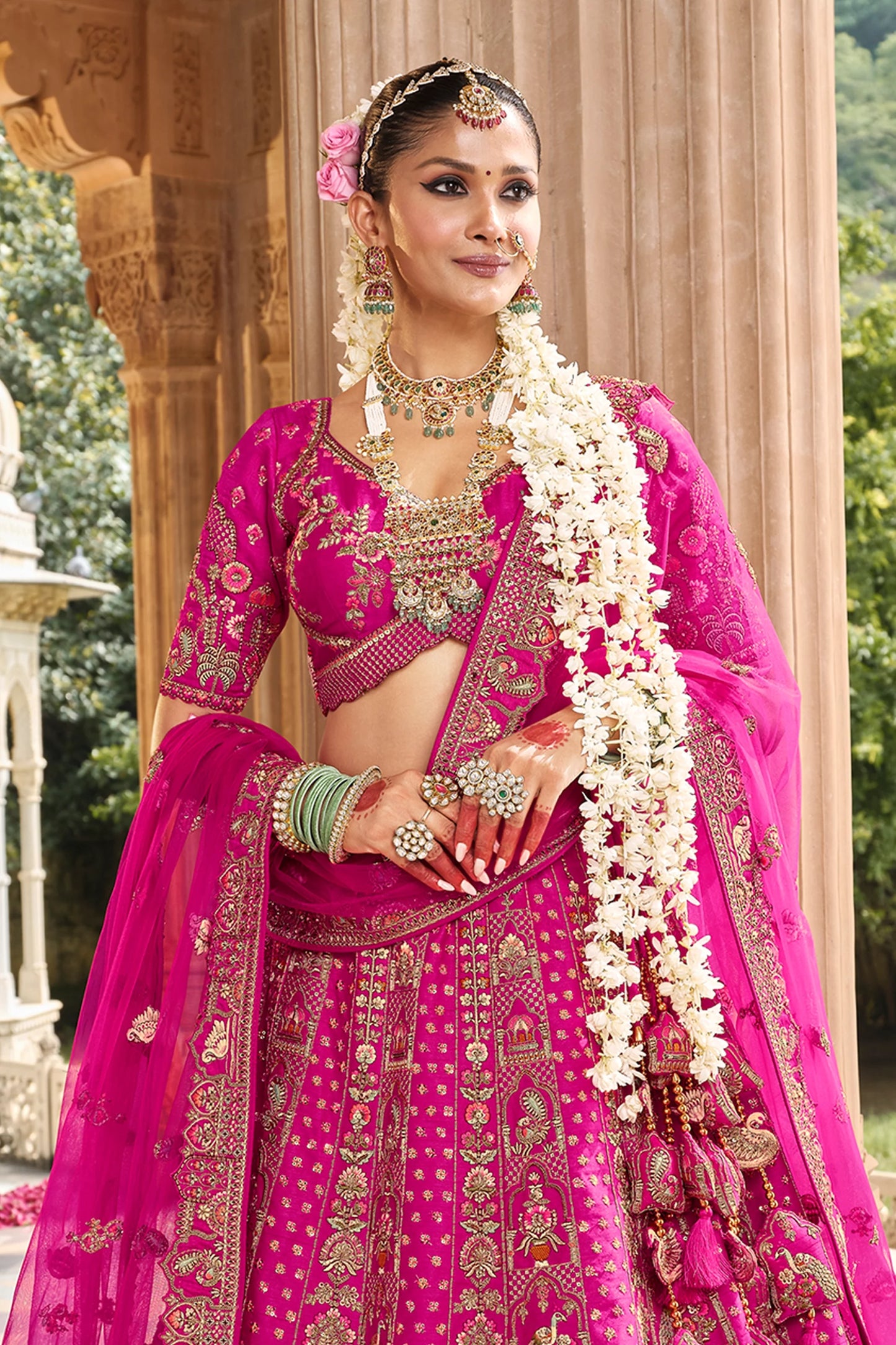 Rani Pink Semi-Stitched Embroidered Silk Lehenga-SAR10541_2_SareeButa.com