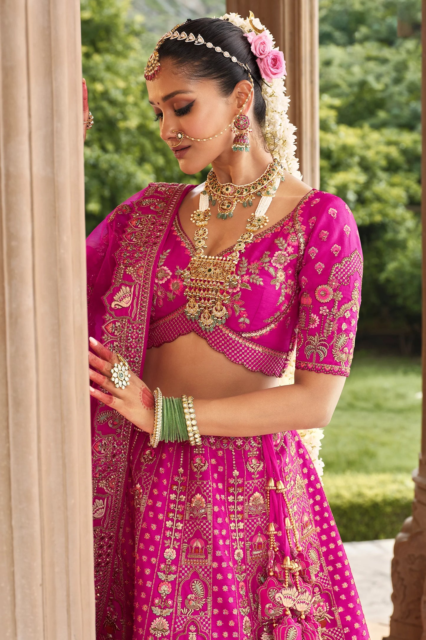 Rani Pink Semi-Stitched Embroidered Silk Lehenga-SAR10541_3_SareeButa.com