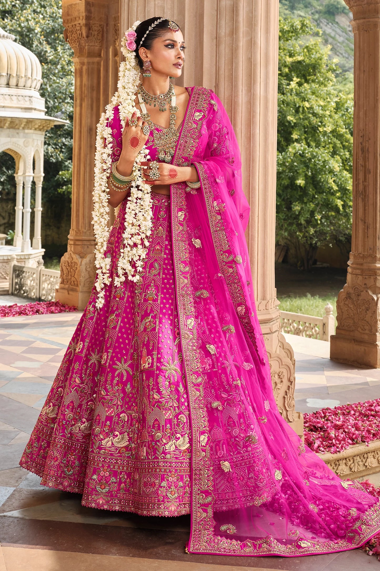 Rani Pink Semi-Stitched Embroidered Silk Lehenga-SAR10541_4_SareeButa.com