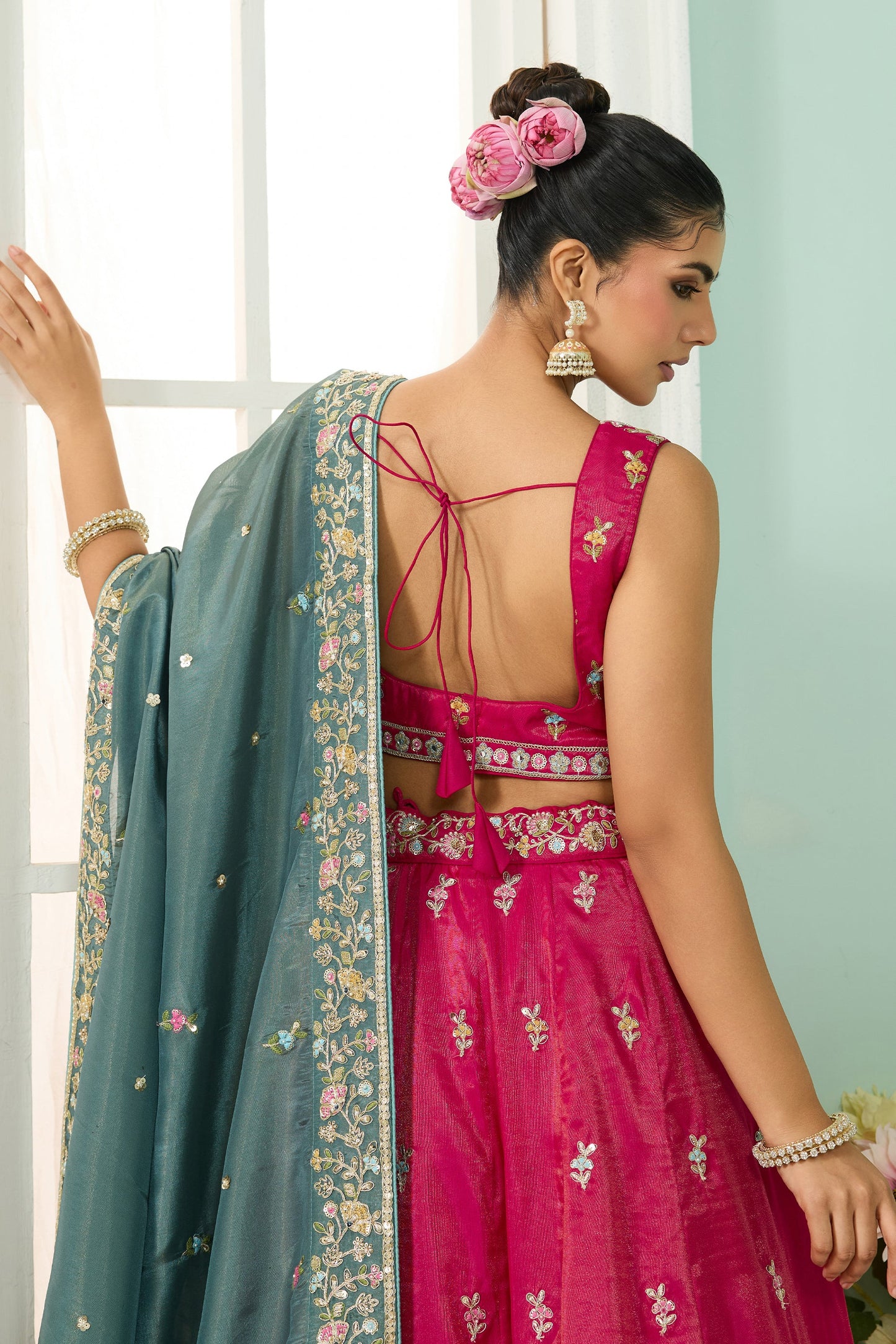 Rani Pink Semi-Stitched Embroidered Silk Lehenga-SAR10691_4_SareeButa.com