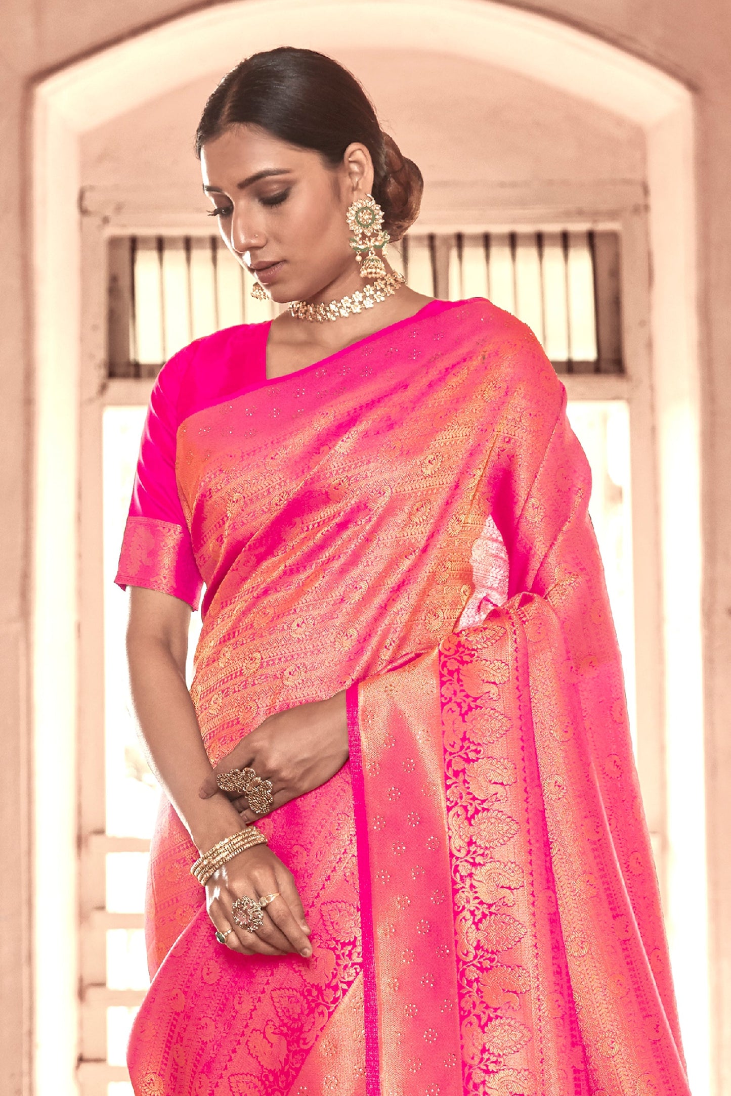 Rani Pink Stone Work Silk Saree-SAR11466_2_SareeButa.com