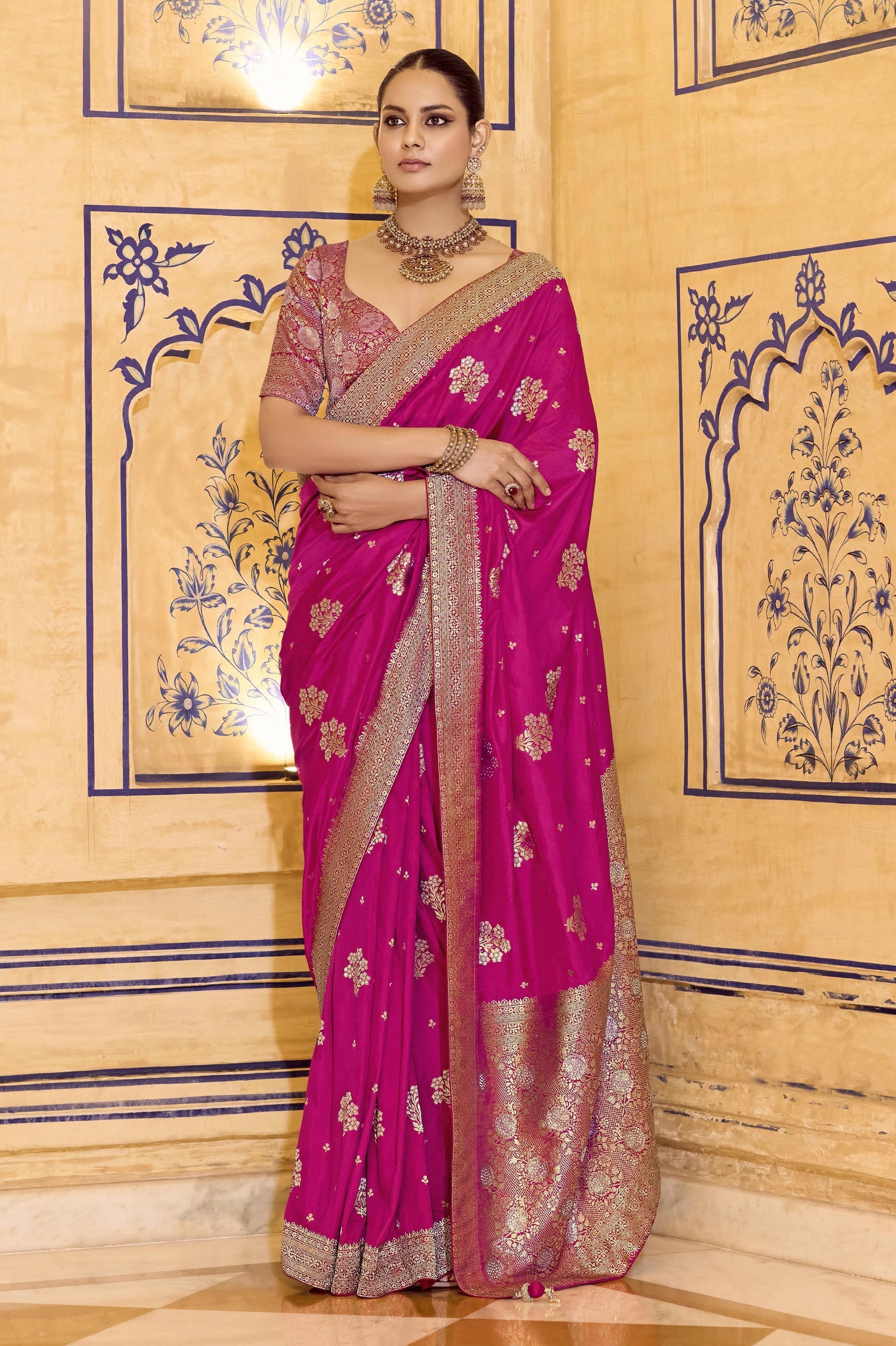 Rani Pink Woven Crepe Silk Saree-SAR11166_1_SareeButa.com