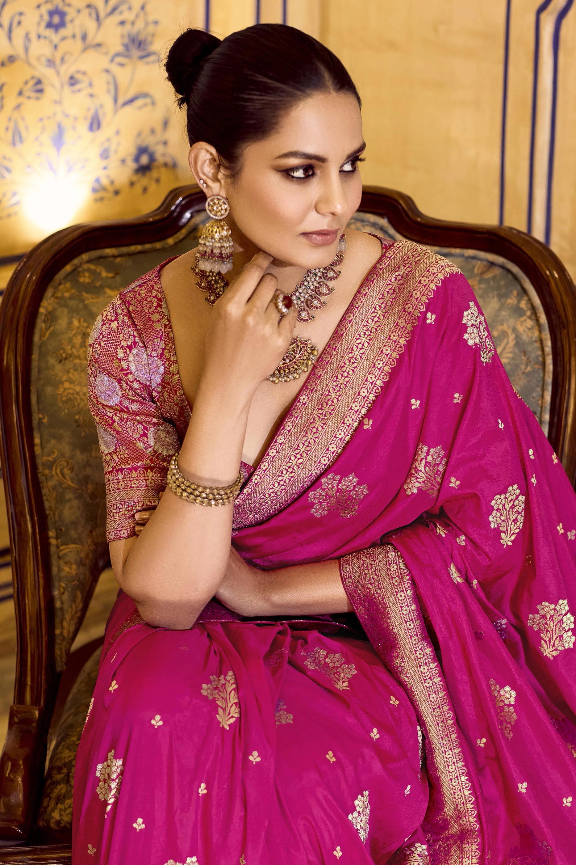 Rani Pink Woven Crepe Silk Saree-SAR11166_2_SareeButa.com