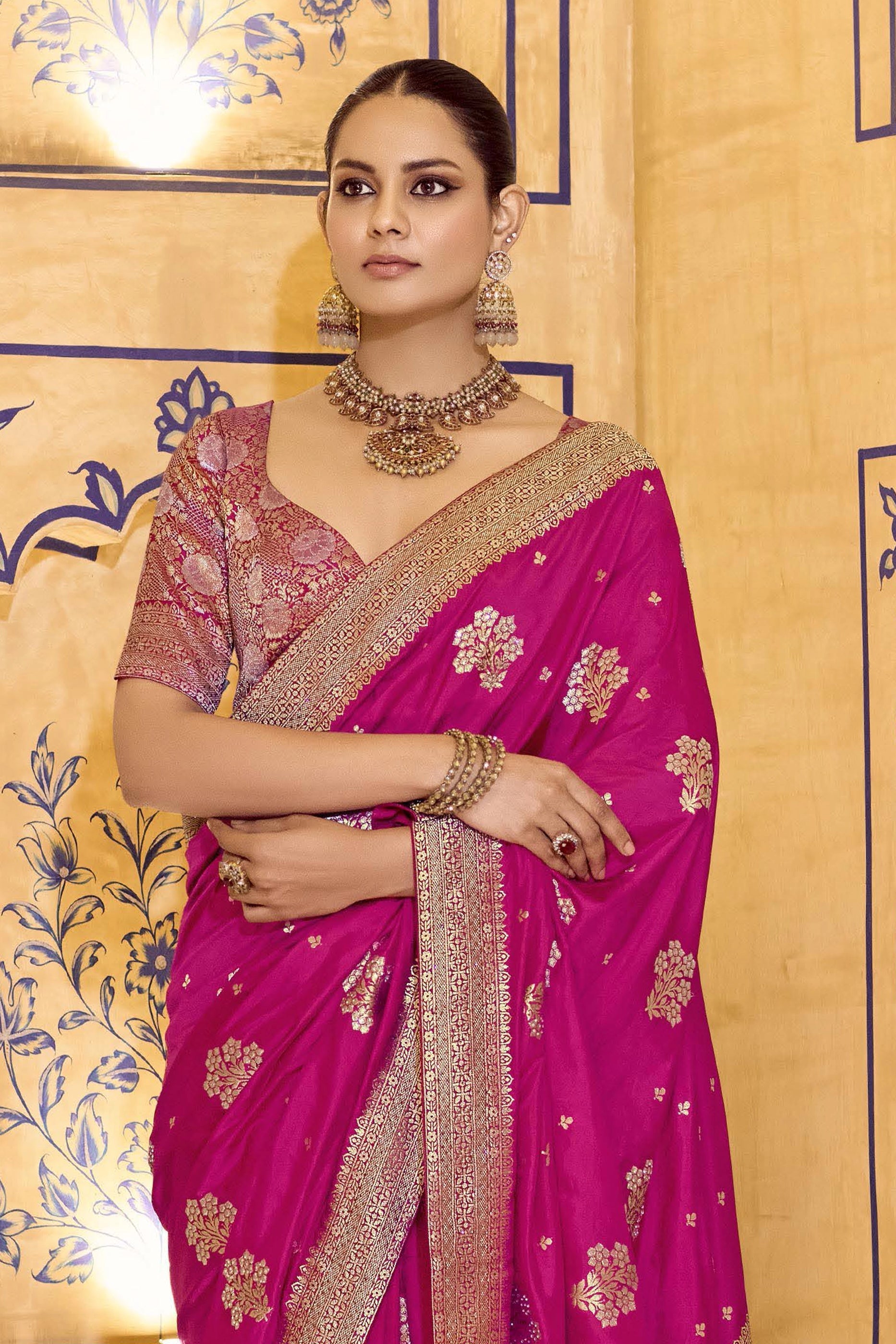 Rani Pink Woven Crepe Silk Saree-SAR11166_3_SareeButa.com