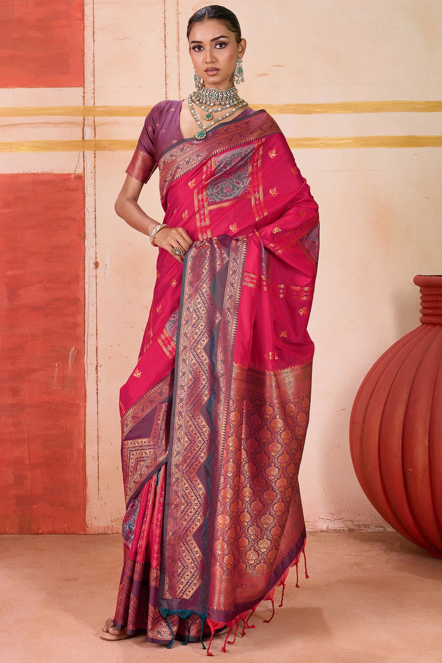 Rani Pink Woven Silk Saree-SAR11958_1_SareeButa.com