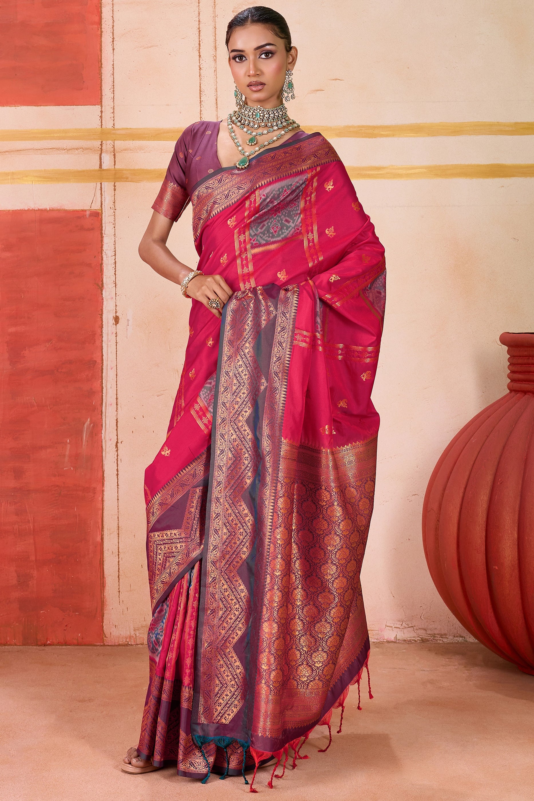 Rani Pink Woven Silk Saree-SAR11958_1_SareeButa.com