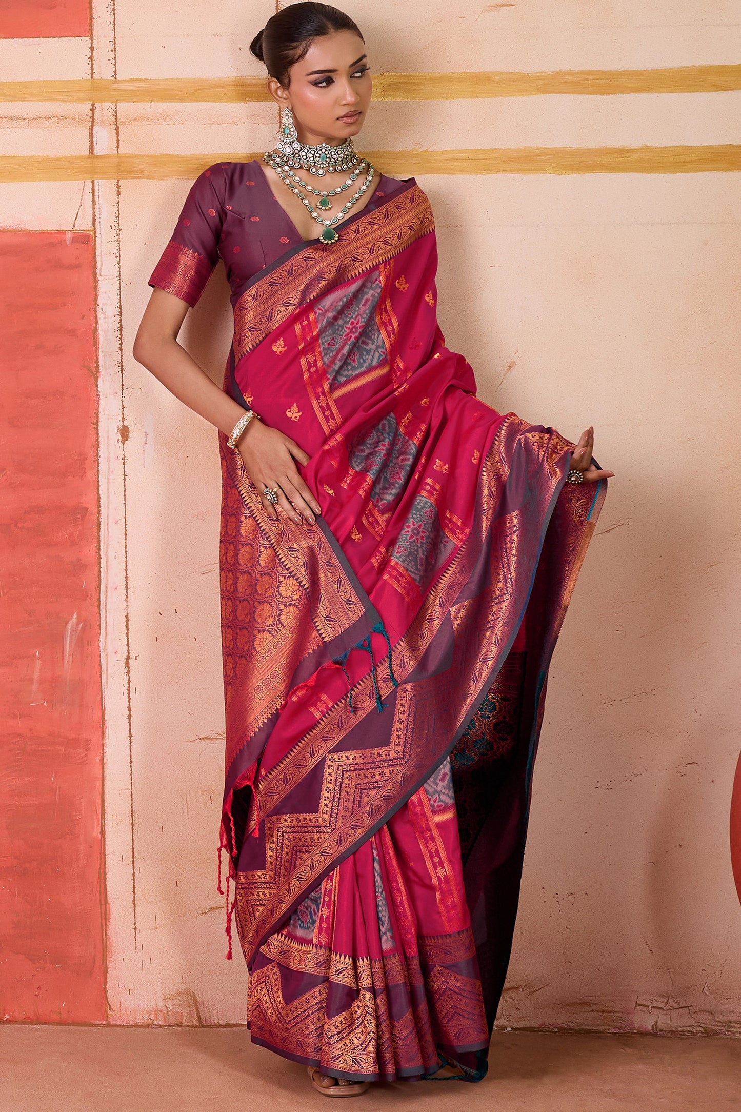 Rani Pink Woven Silk Saree-SAR11958_3_SareeButa.com