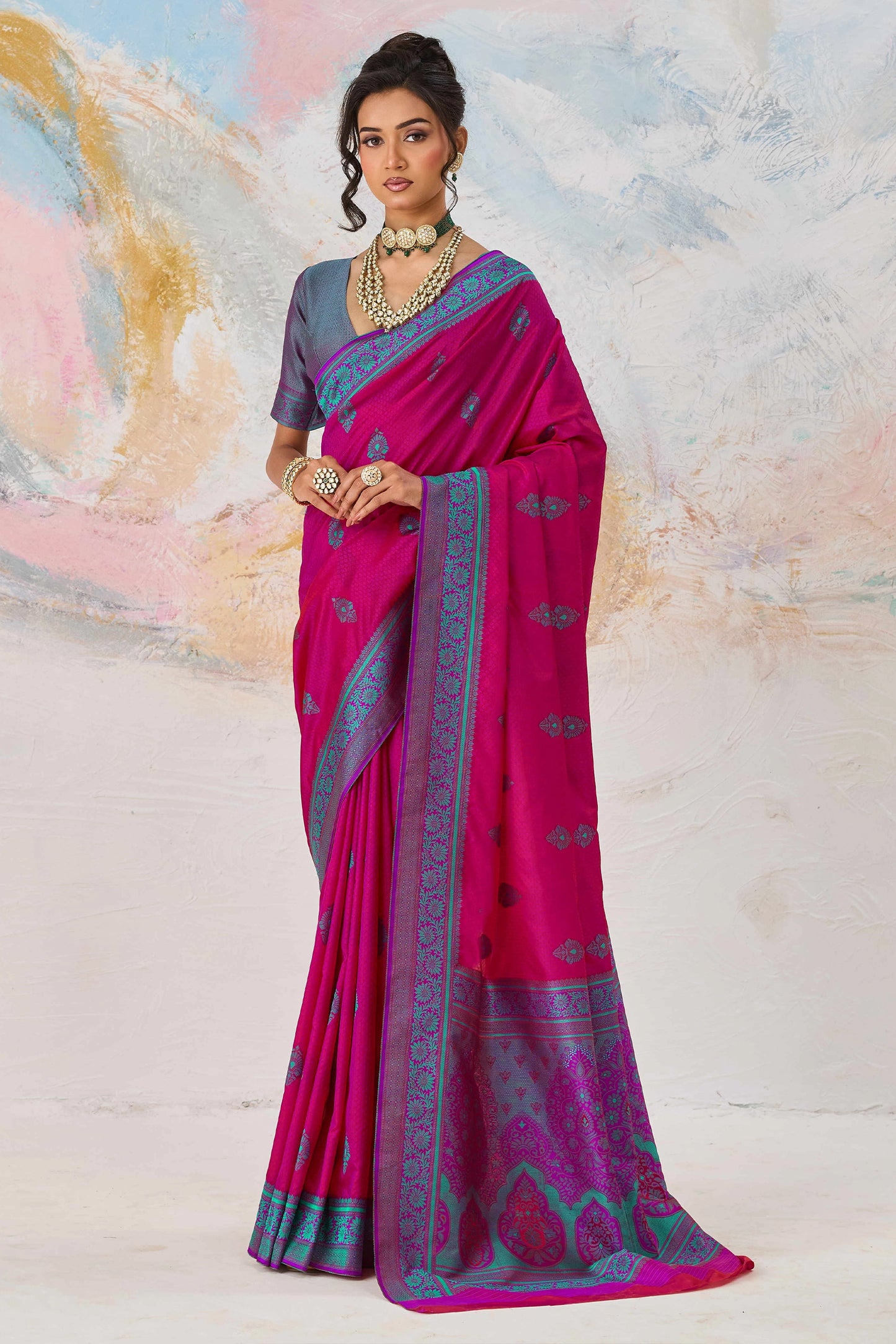 Rani Pink Woven Silk Saree-SAR12314_1_SareeButa.com