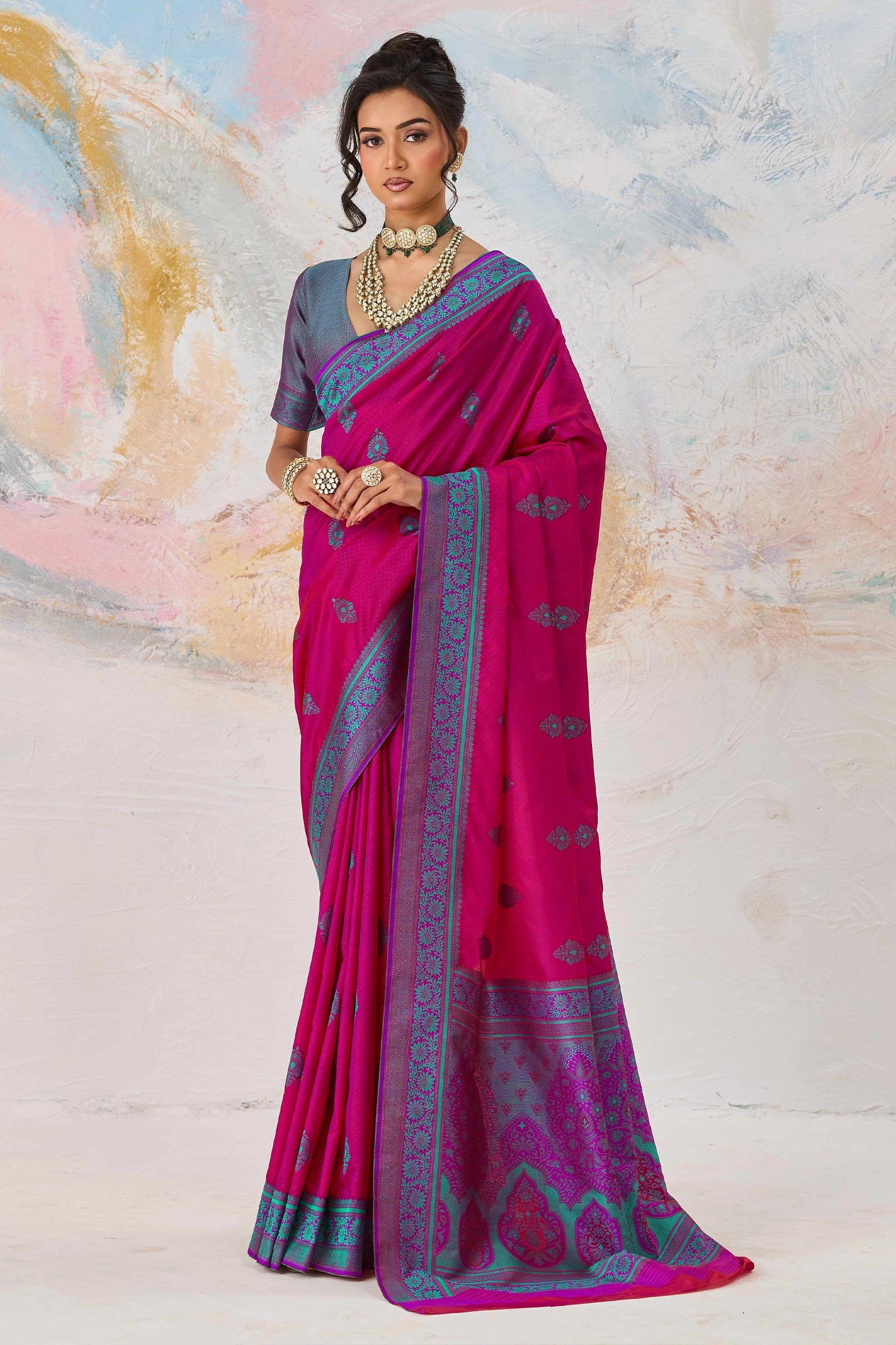 Rani Pink Woven Silk Saree-SAR12314_1_SareeButa.com