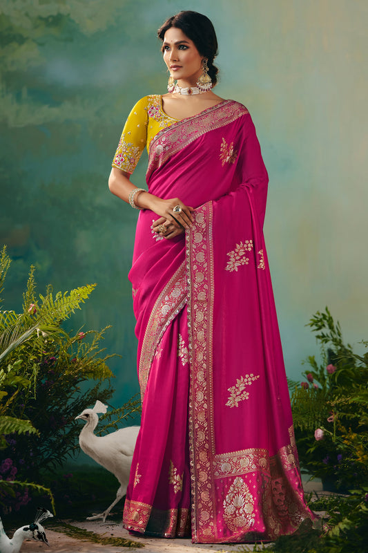 Rani Pink Woven Viscose Silk Banarasi Saree-SAR10571_1_SareeButa.com