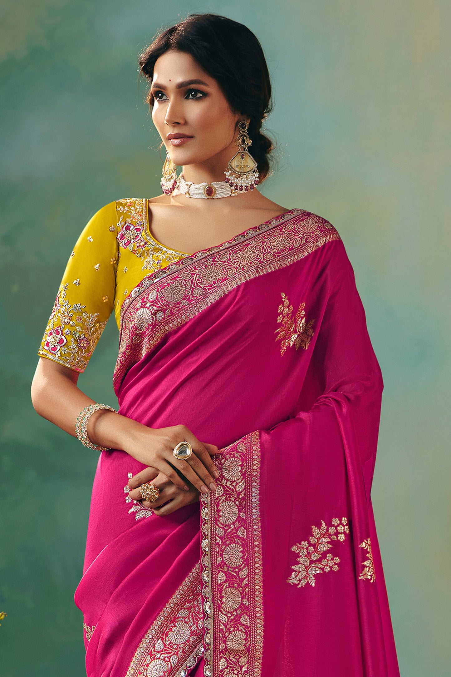 Rani Pink Woven Viscose Silk Banarasi Saree-SAR10571_5_SareeButa.com
