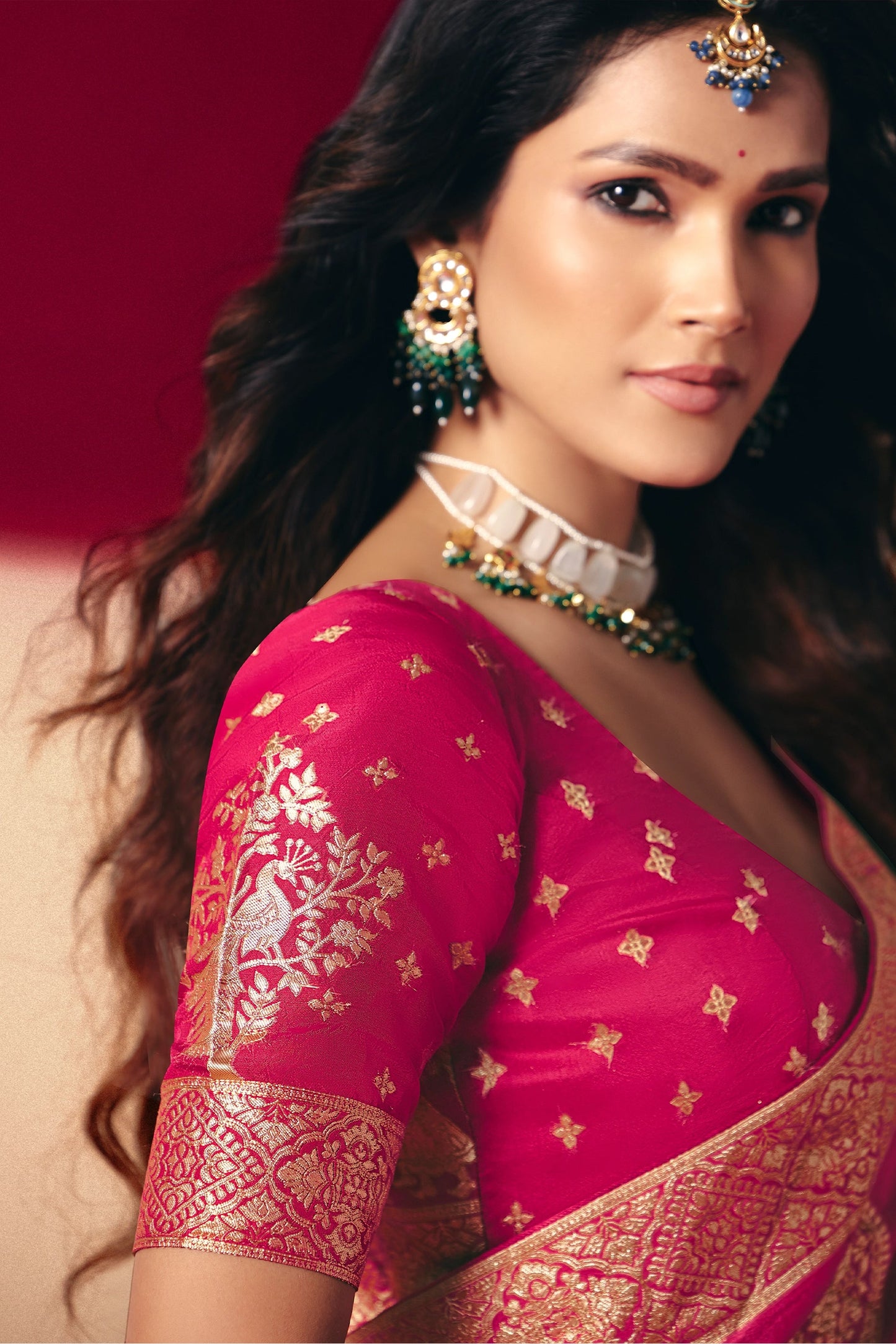 Rani Pink Woven Viscose Silk Saree With Brocade Blouse-SAR10247_4_SareeButa.com