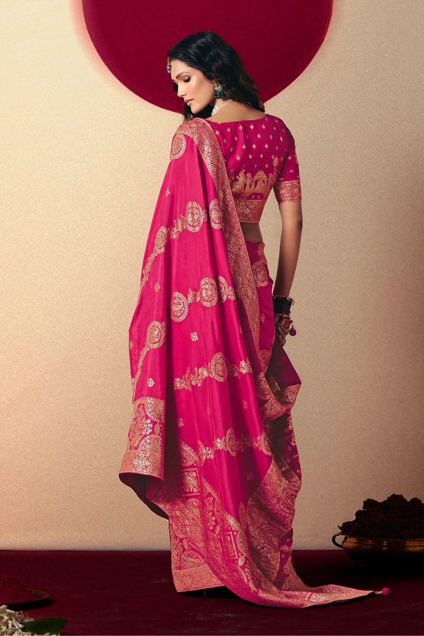 Rani Pink Woven Viscose Silk Saree With Brocade Blouse-SAR10247_5_SareeButa.com