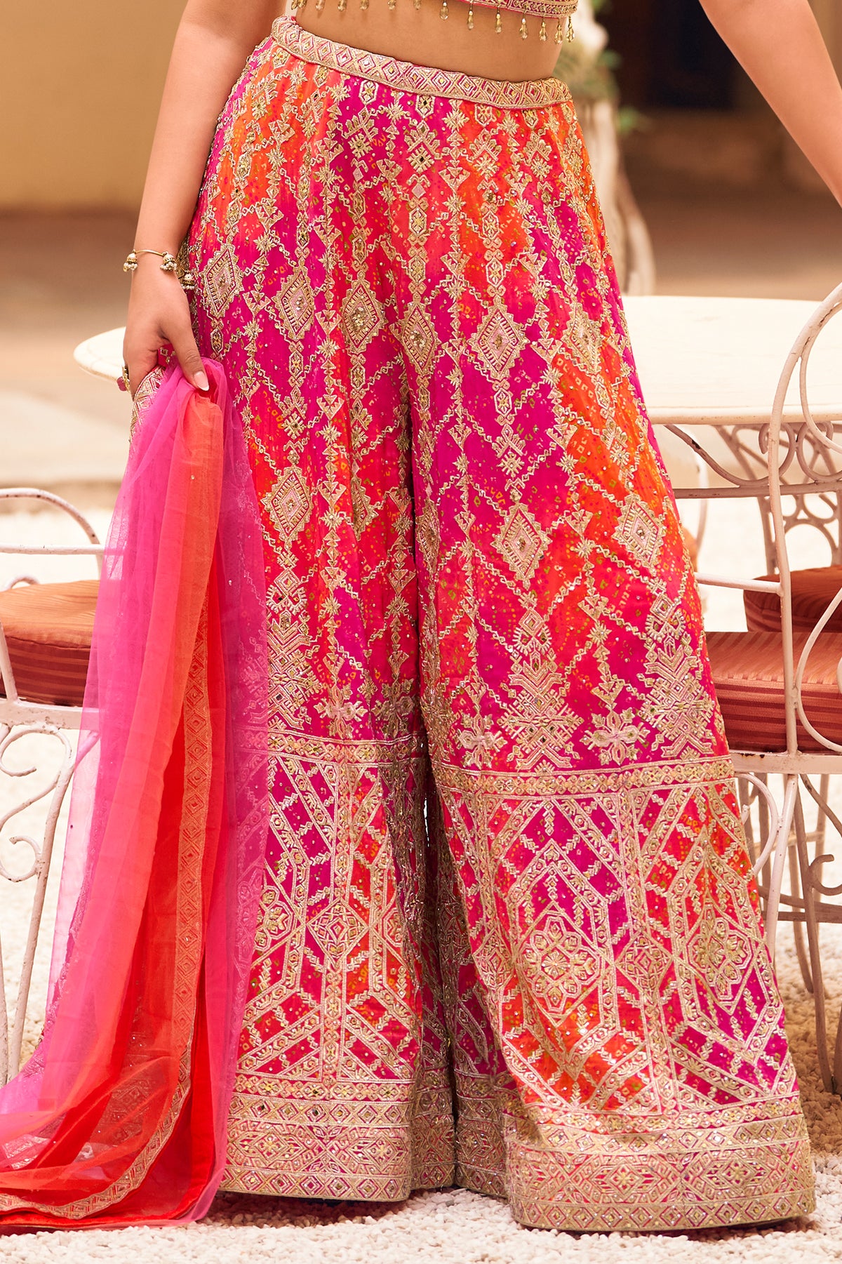 Rani Pink with Coral Readymade Chinon Palazzo Set with Dupatta-SAR13541_4_SareeButa.com
