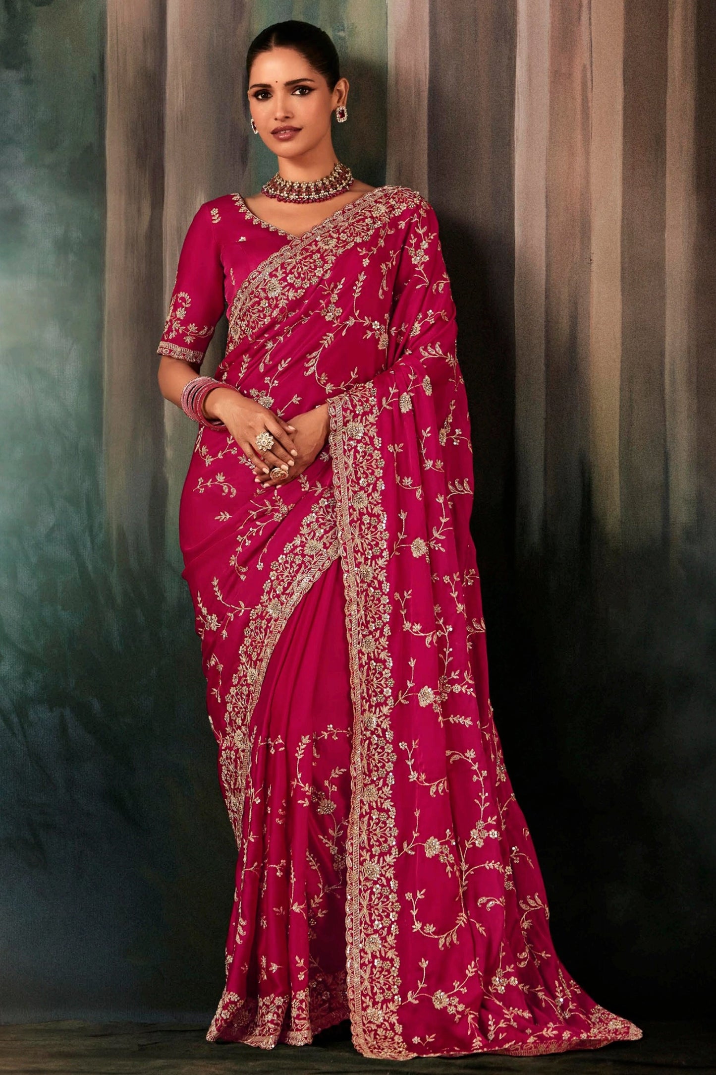 Raspberry Pink Embroidered Satin Silk Saree-SAR11125_1_SareeButa.com