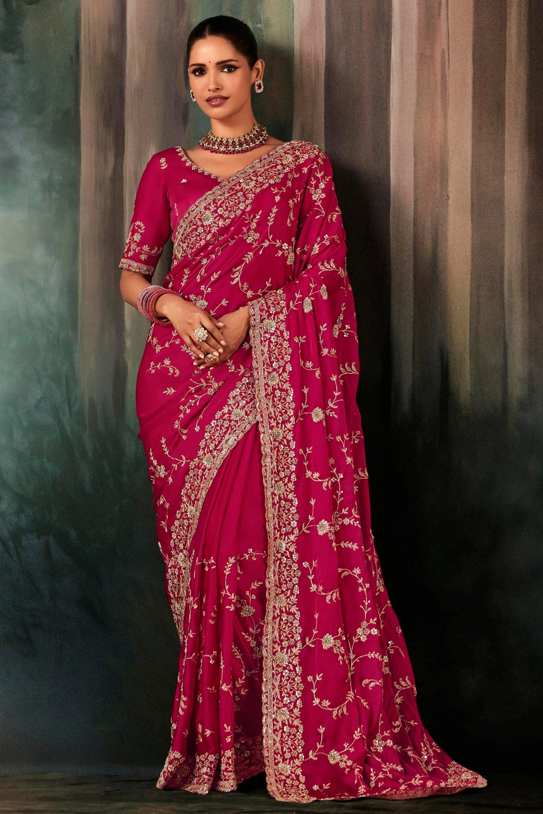 Raspberry Pink Embroidered Satin Silk Saree-SAR11125_1_SareeButa.com