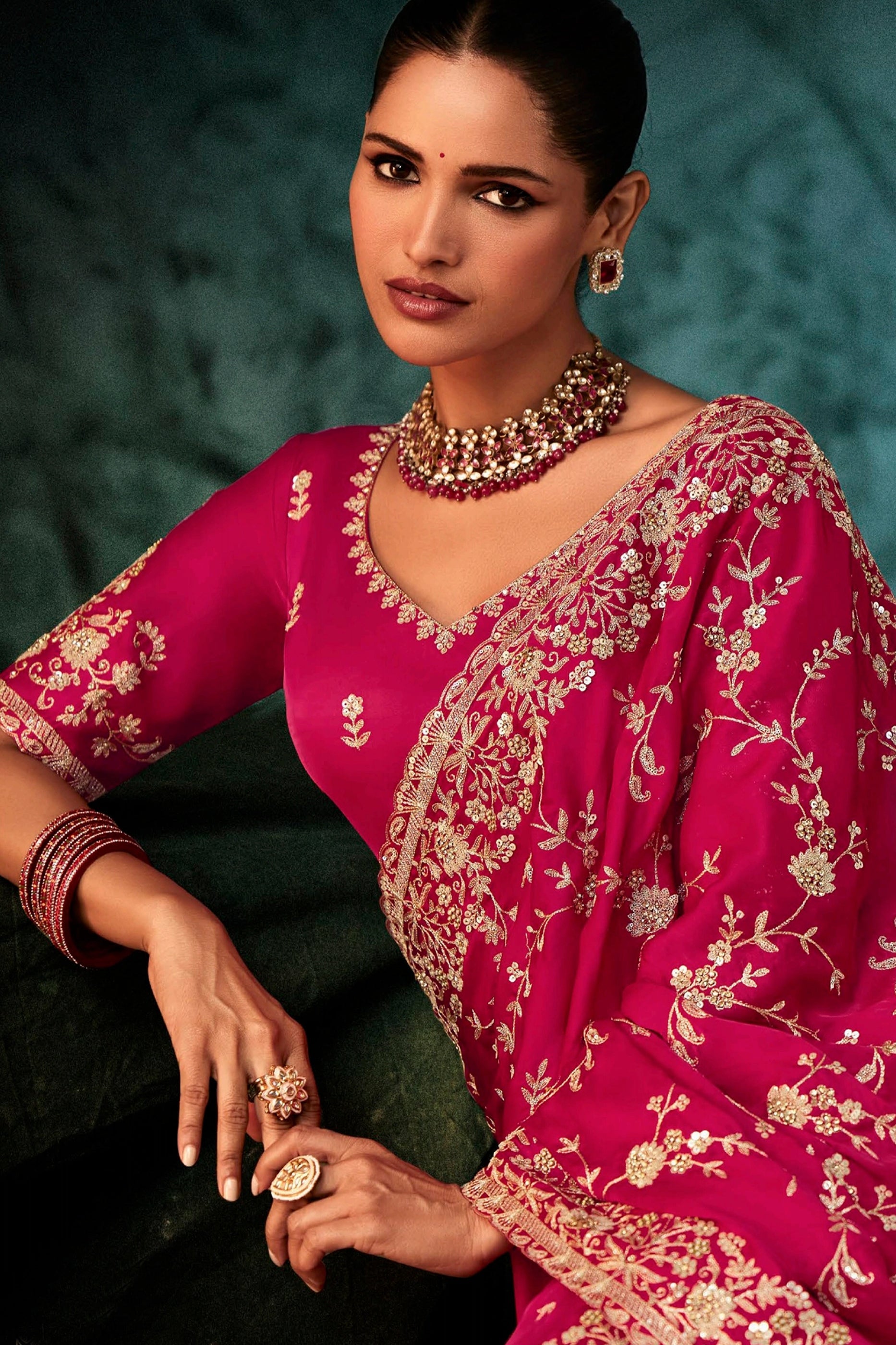 Raspberry Pink Embroidered Satin Silk Saree-SAR11125_2_SareeButa.com