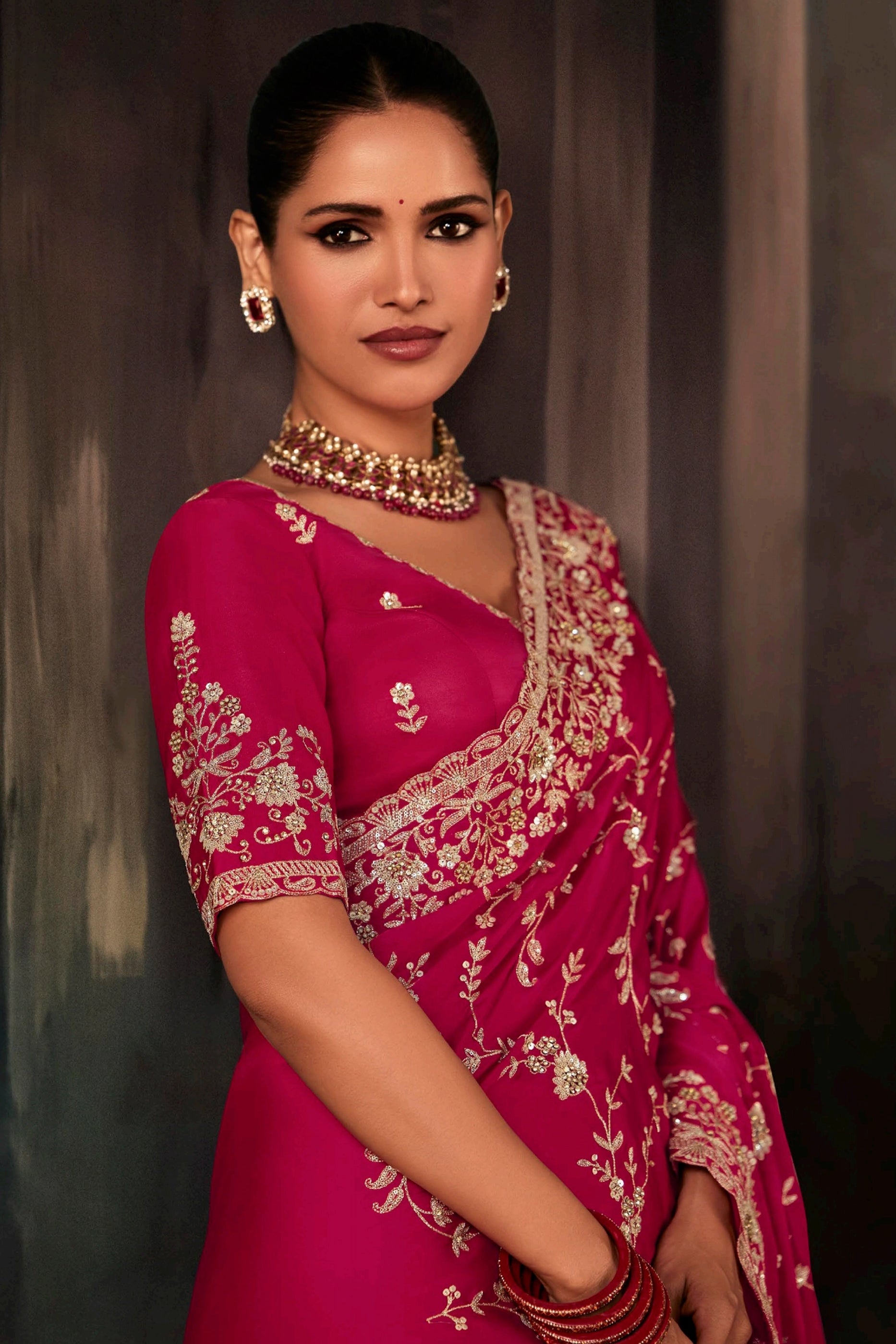 Raspberry Pink Embroidered Satin Silk Saree-SAR11125_3_SareeButa.com