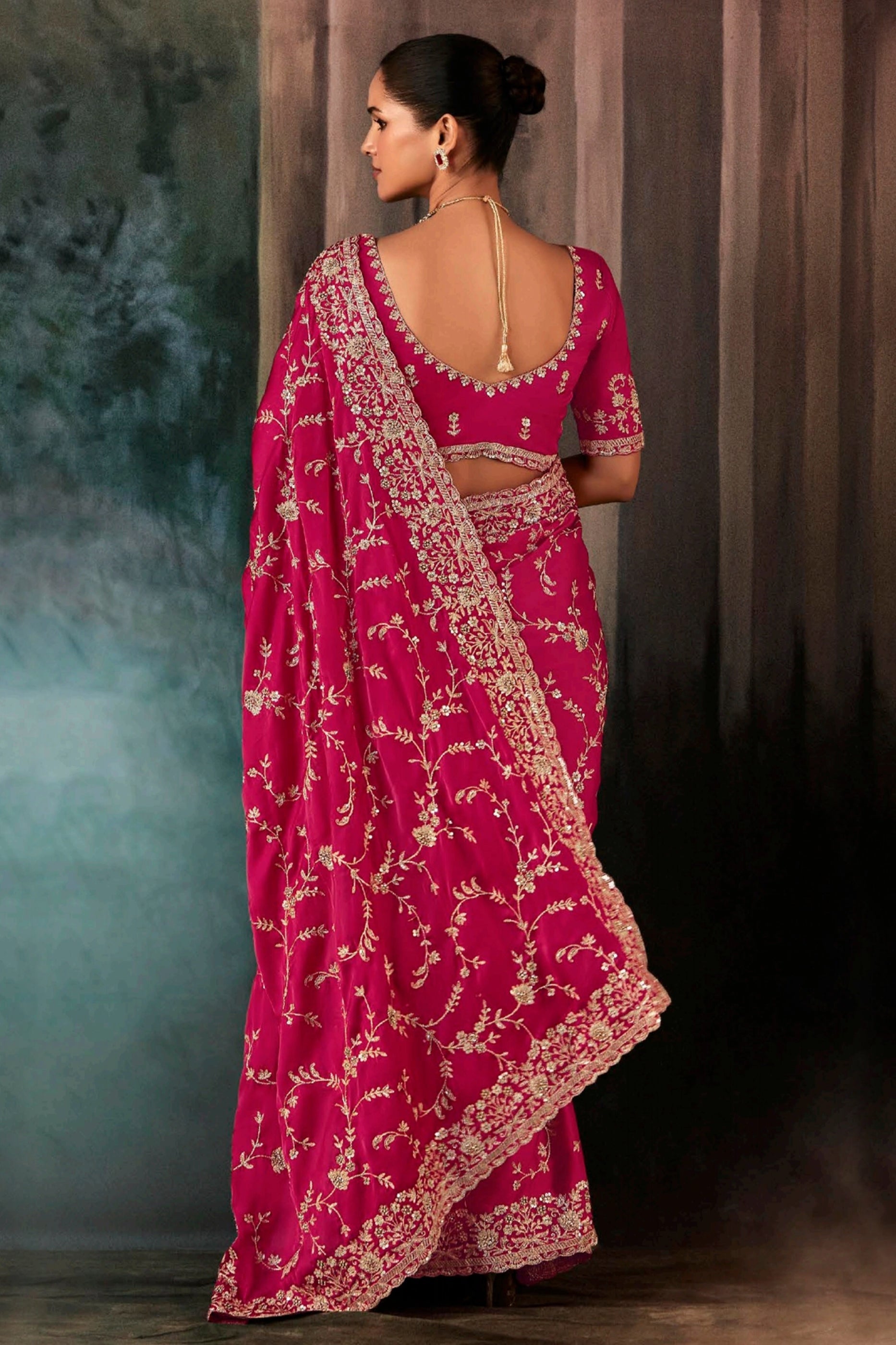 Raspberry Pink Embroidered Satin Silk Saree-SAR11125_4_SareeButa.com