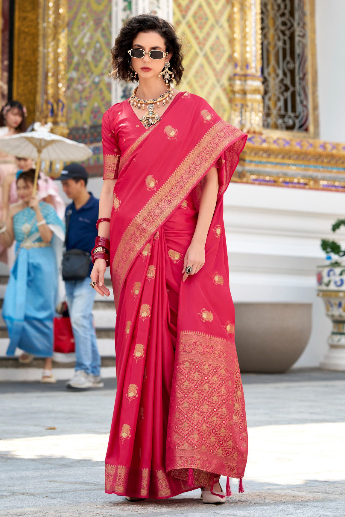 Raspberry Pink Woven Satin Silk Saree-ZB134725_1_SareeButa.com