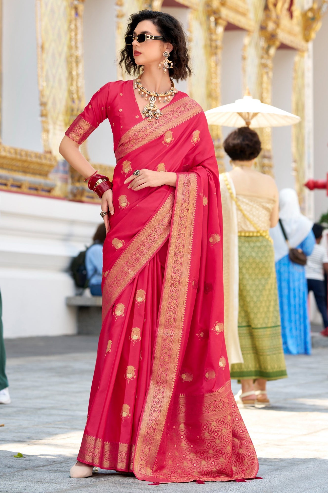 Raspberry Pink Woven Satin Silk Saree-ZB134725_3_SareeButa.com