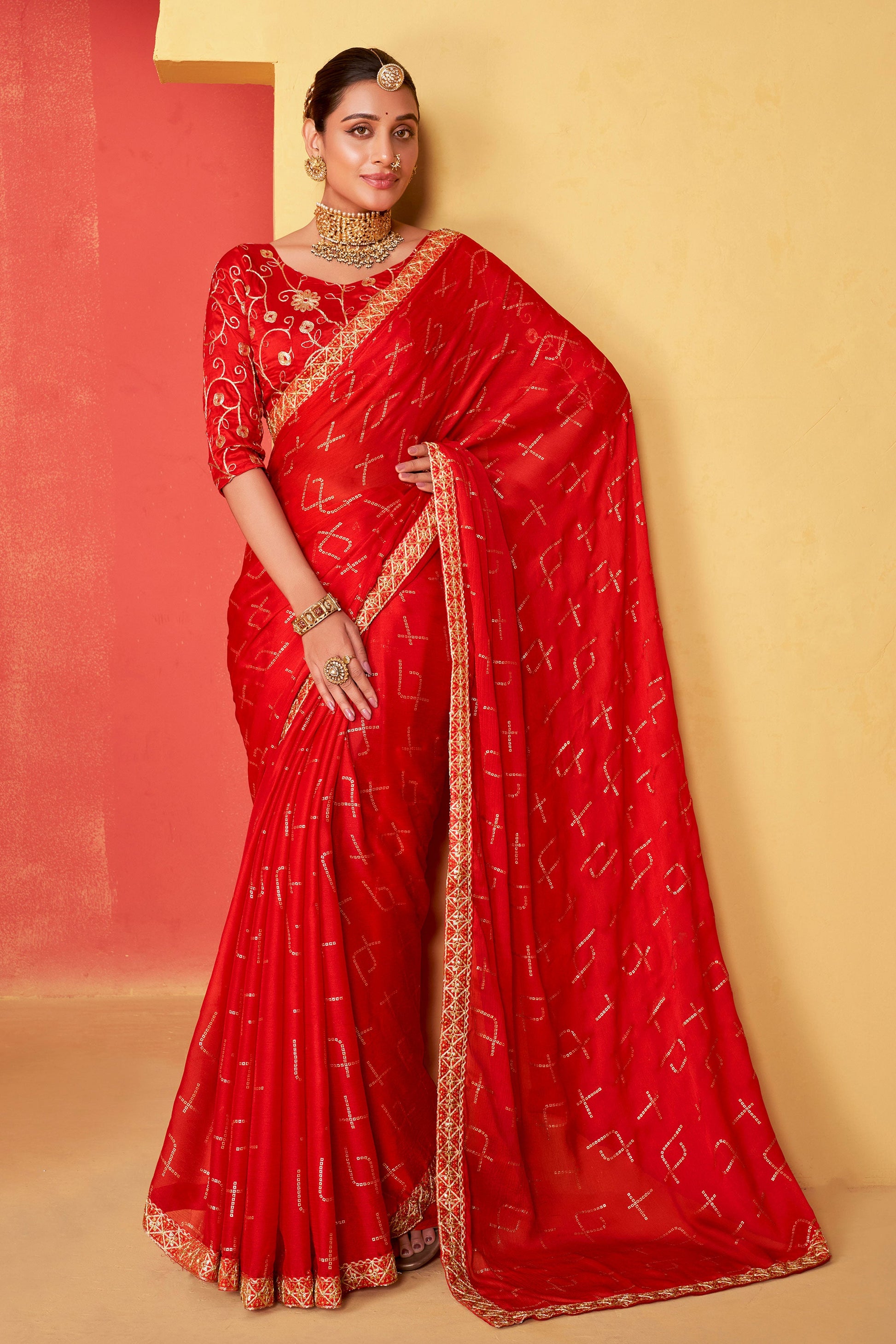 red-embroidered-chiffon-bandhani-saree-zb131245_1_SareeButa.com