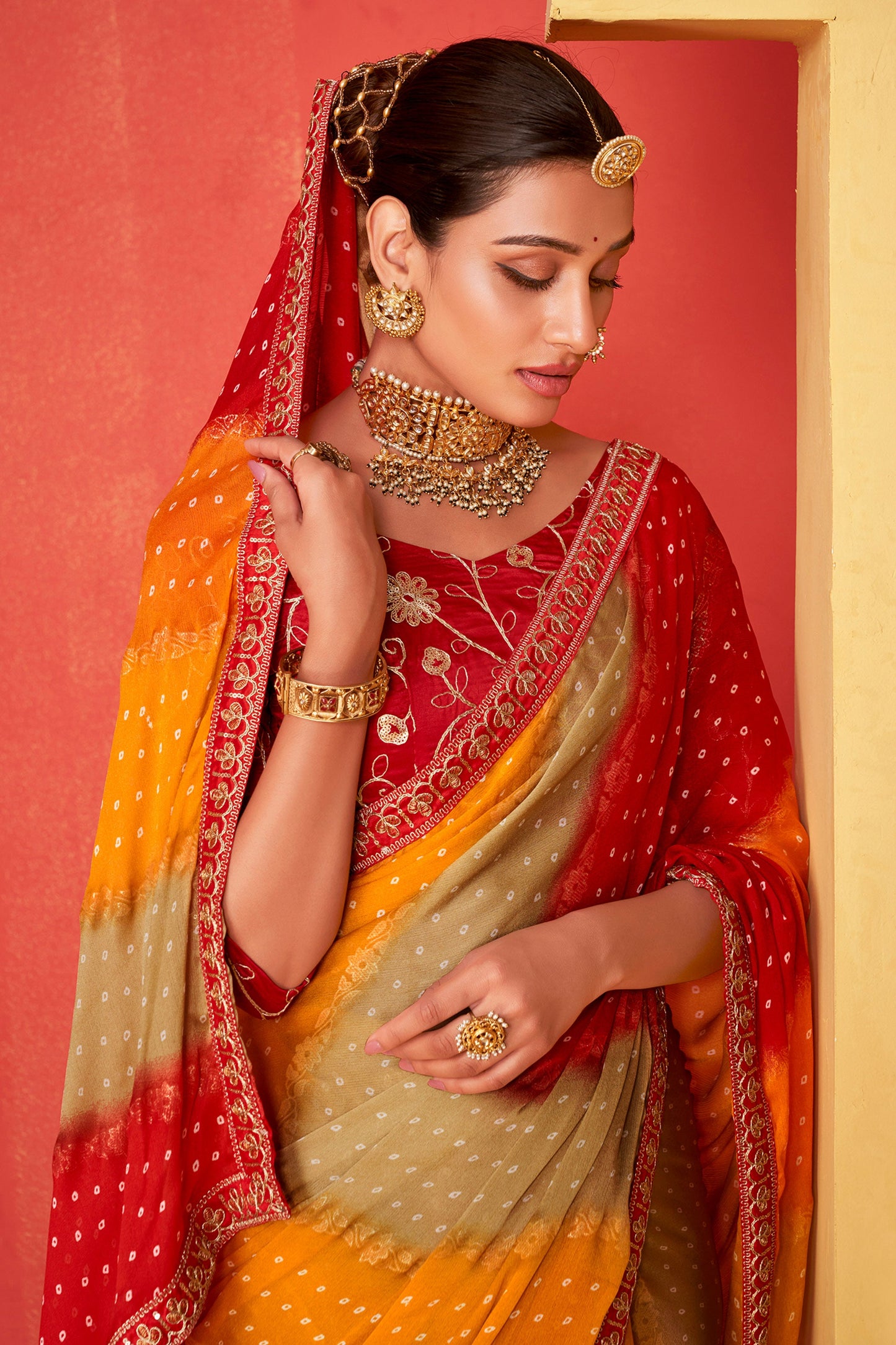 red-embroidered-chiffon-bandhani-saree-zb131247_2_SareeButa.com