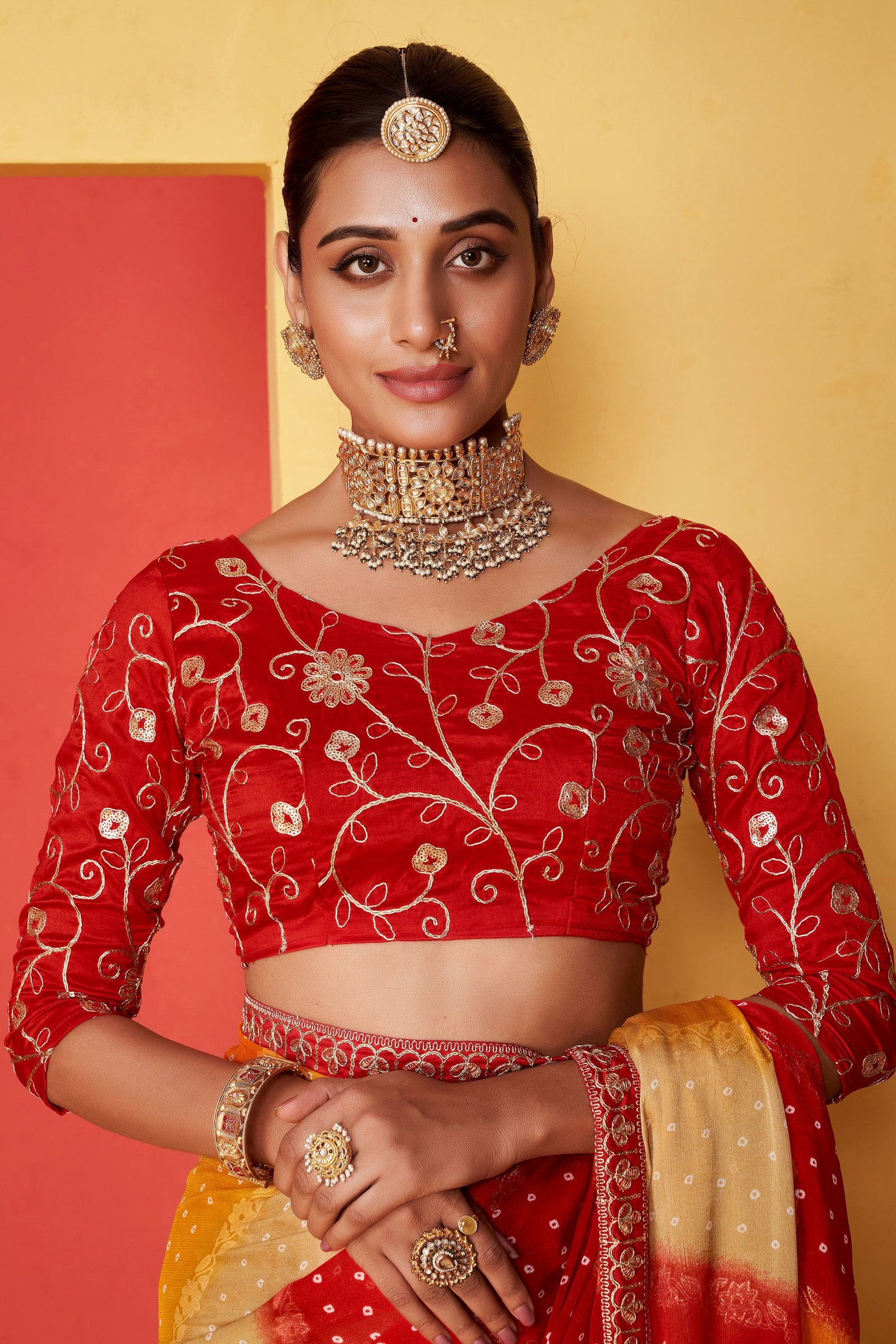 red-embroidered-chiffon-bandhani-saree-zb131247_3_SareeButa.com