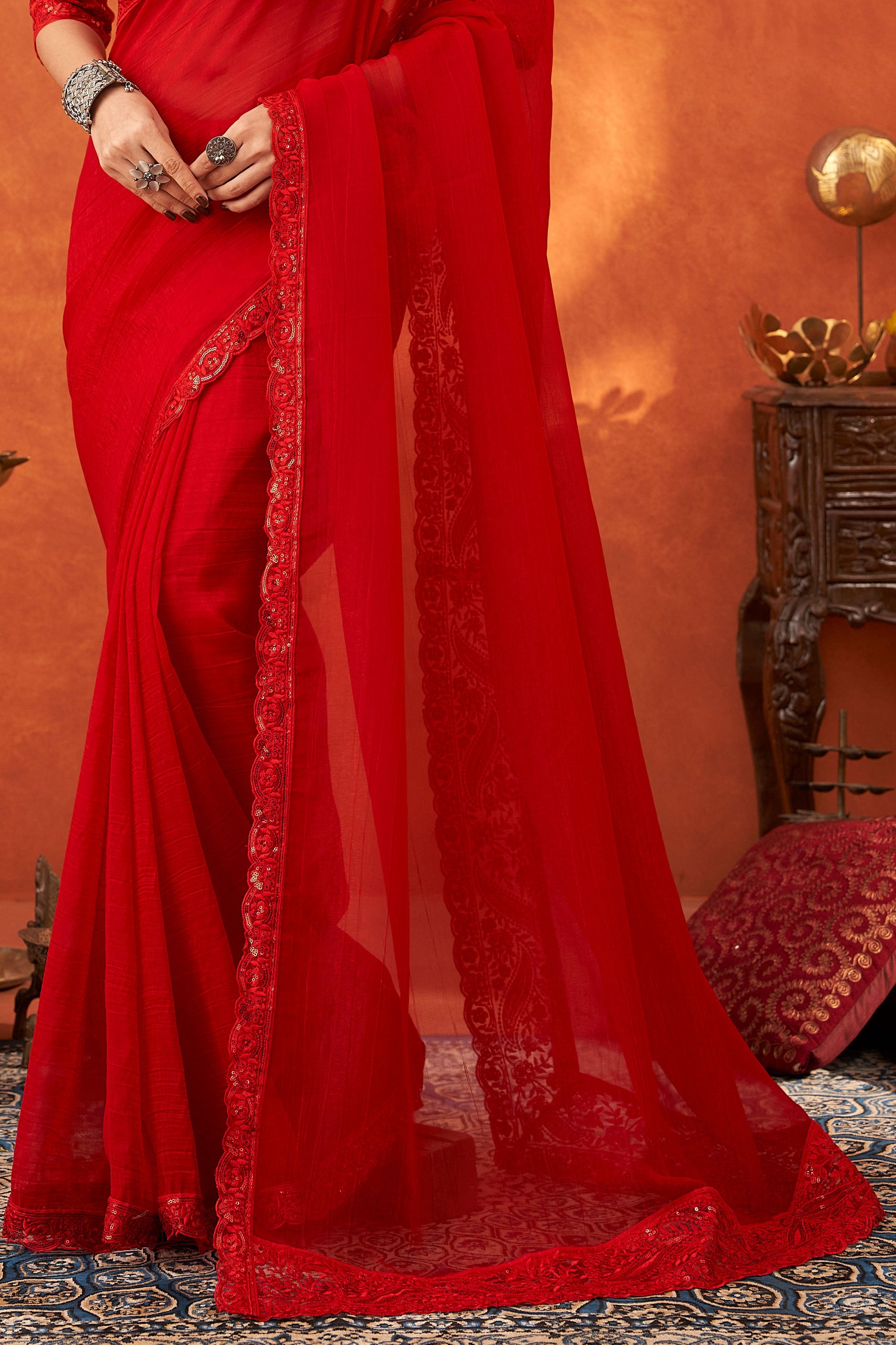 Red Embroidered Chiffon Saree-ZB133036_3_SareeButa.com