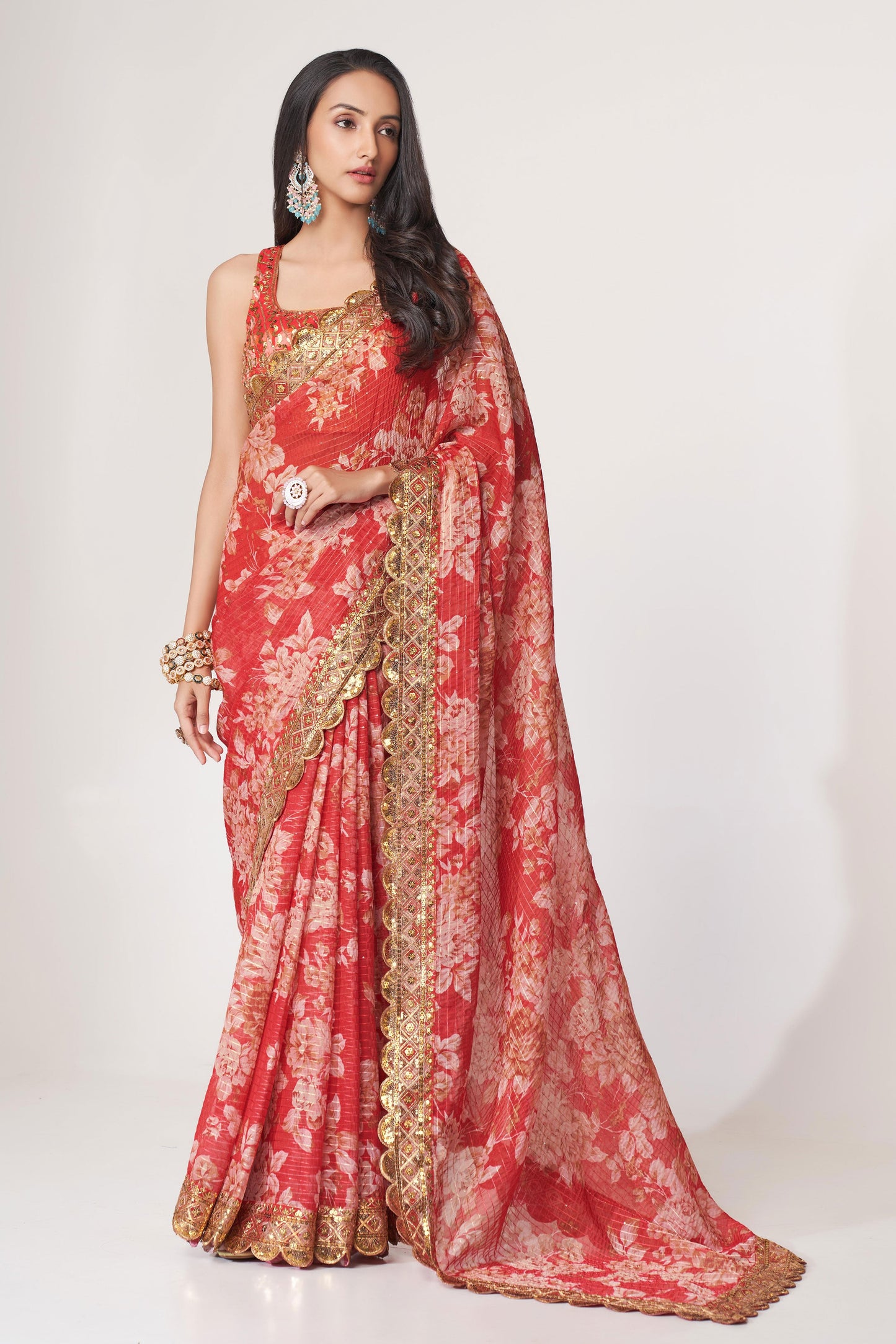 Red Embroidered Organza Saree-ZB131755_1