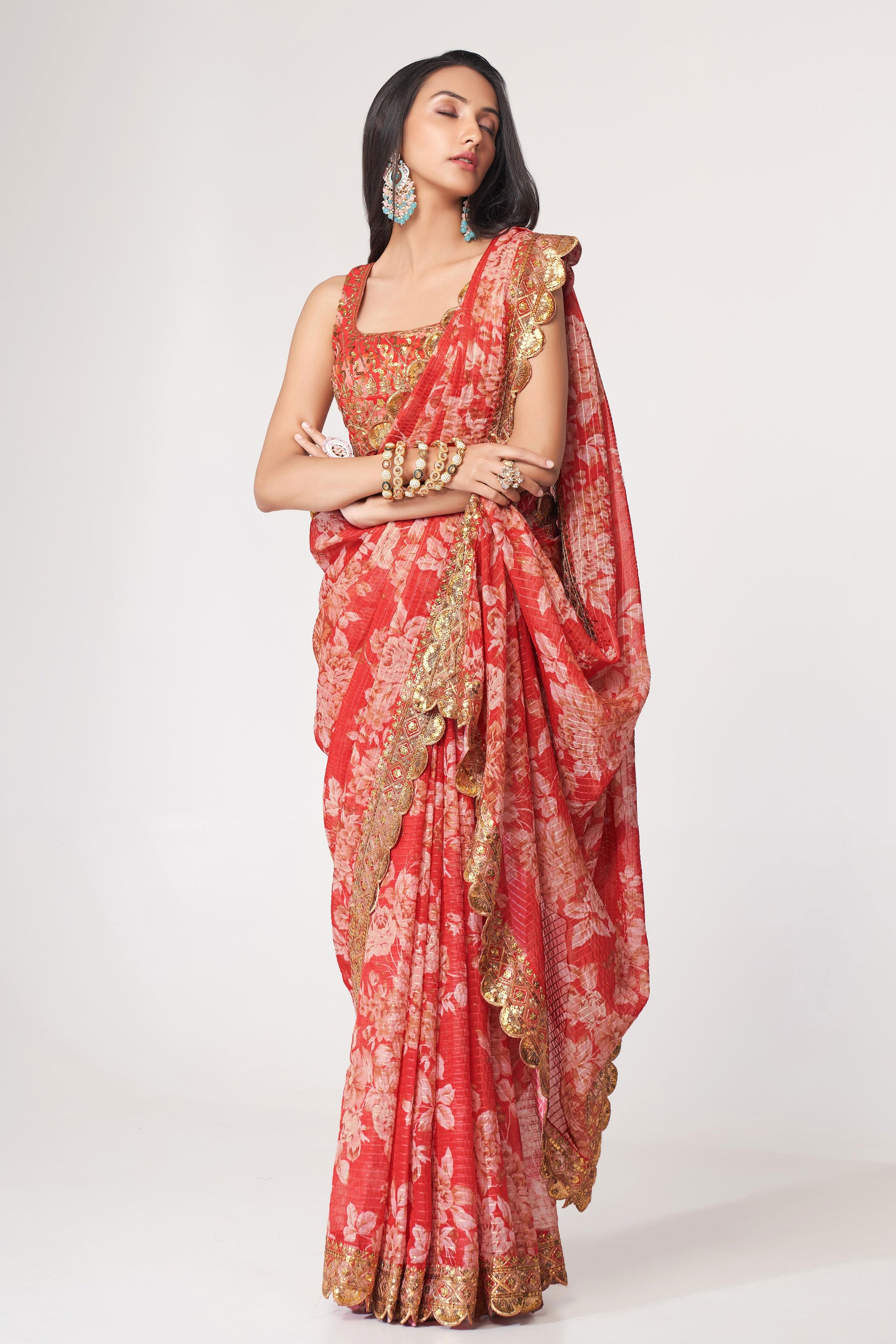 Red Embroidered Organza Saree-ZB131755_2