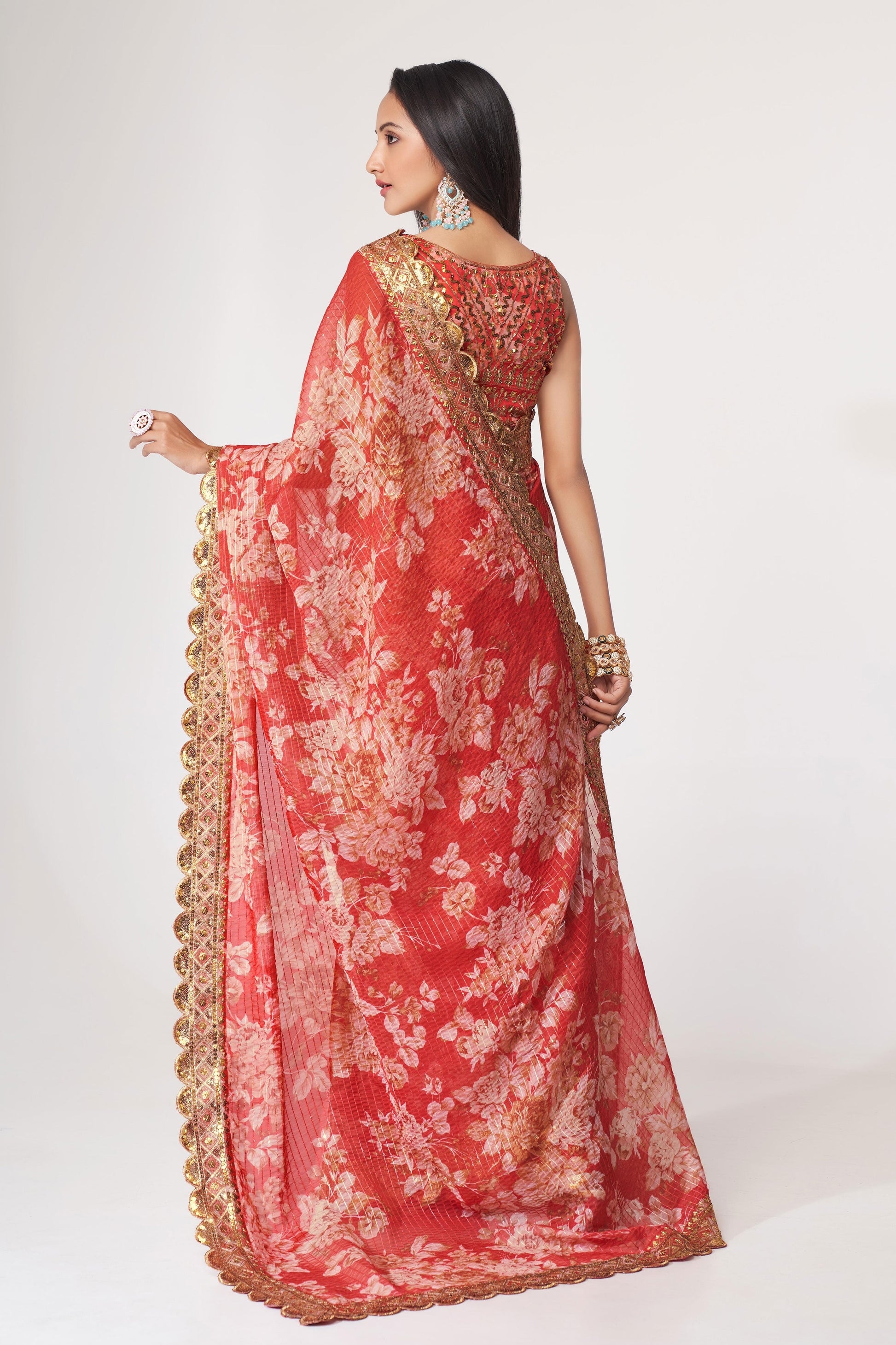 Red Embroidered Organza Saree-ZB131755_3