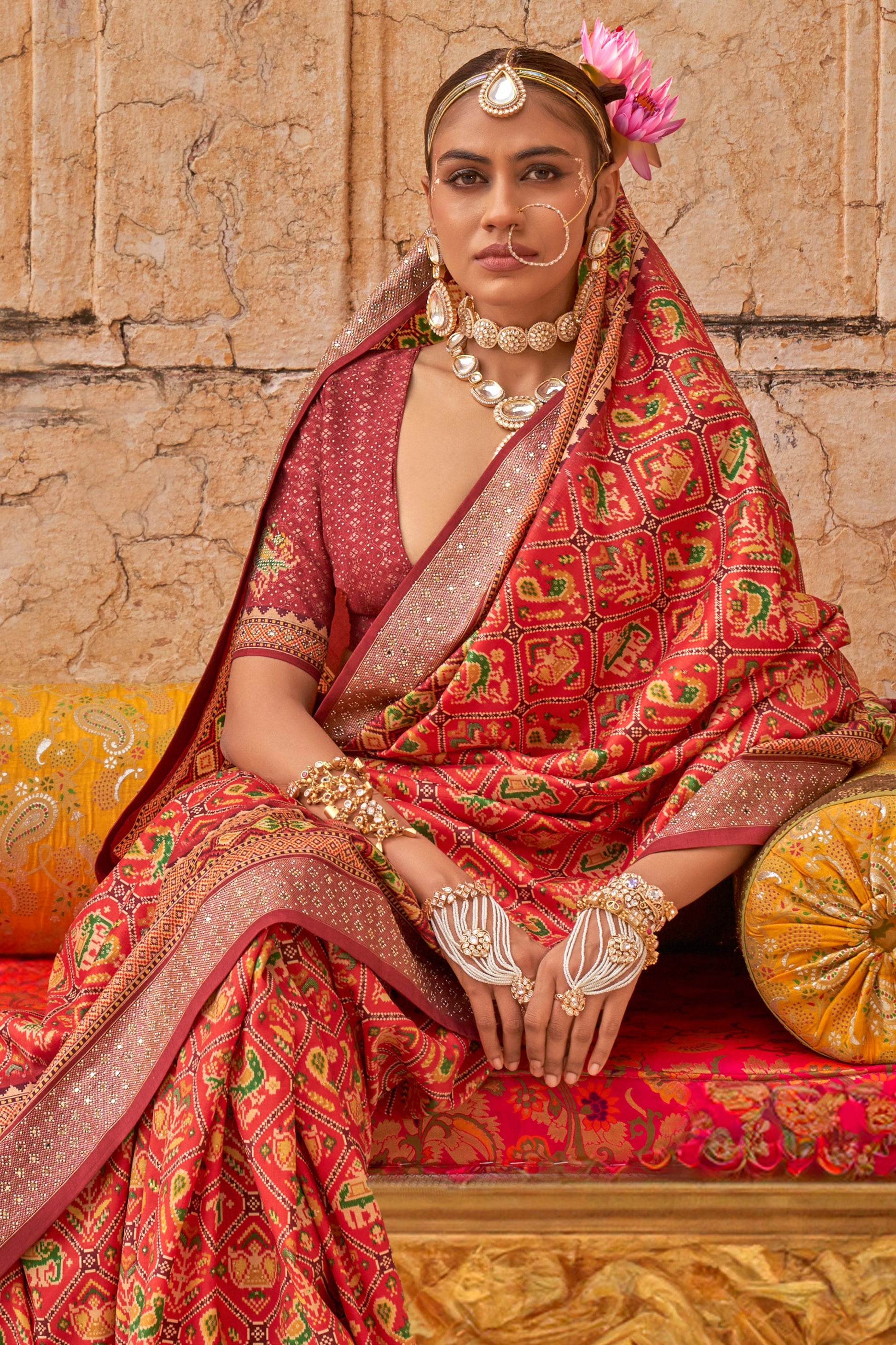 Red Patola Saree With Stud Work-ZB133433_2_SareeButa.com