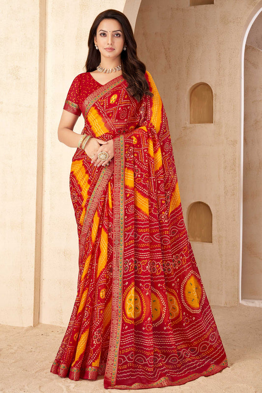 Red Printed Chiffon Bandhani Saree-ZB134679_1_SareeButa.com