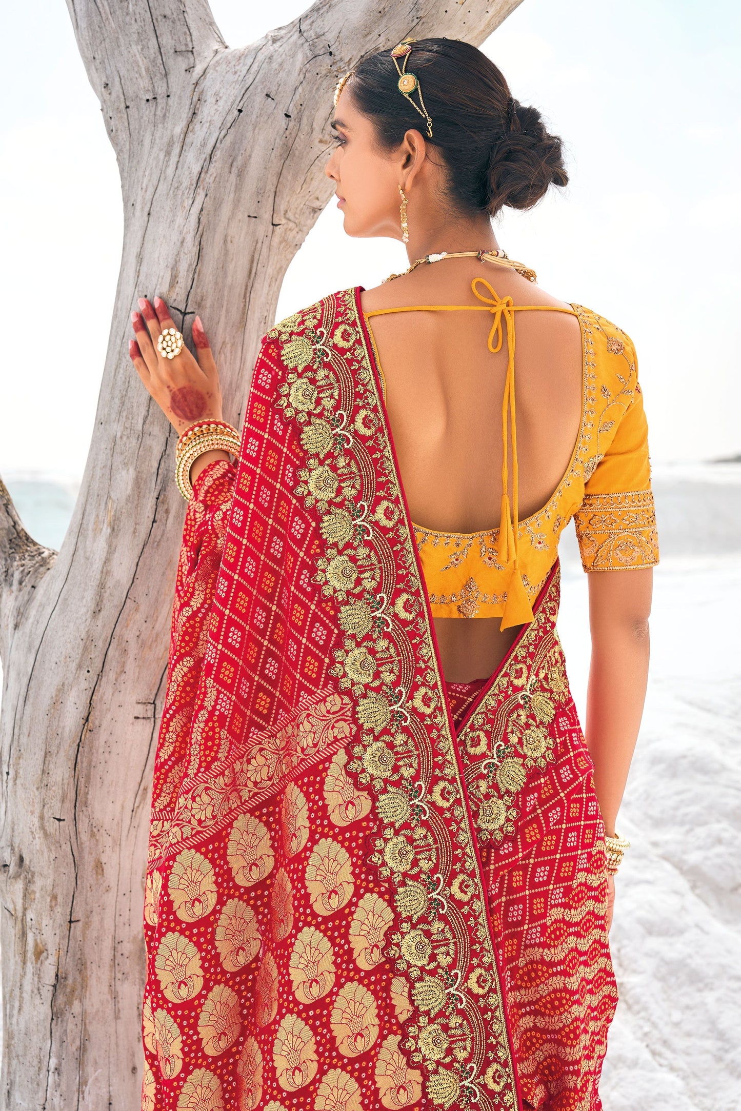 Red Pure Georgette Patola Bandhani Fusion Saree-ZB133234_4_SareeButa.com