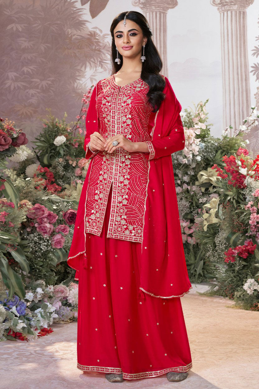 Red Readymade Chinon Sharara Suit-SS952_1_SareeButa.com