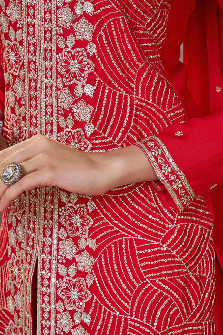 Red Readymade Chinon Sharara Suit-SS952_5_SareeButa.com