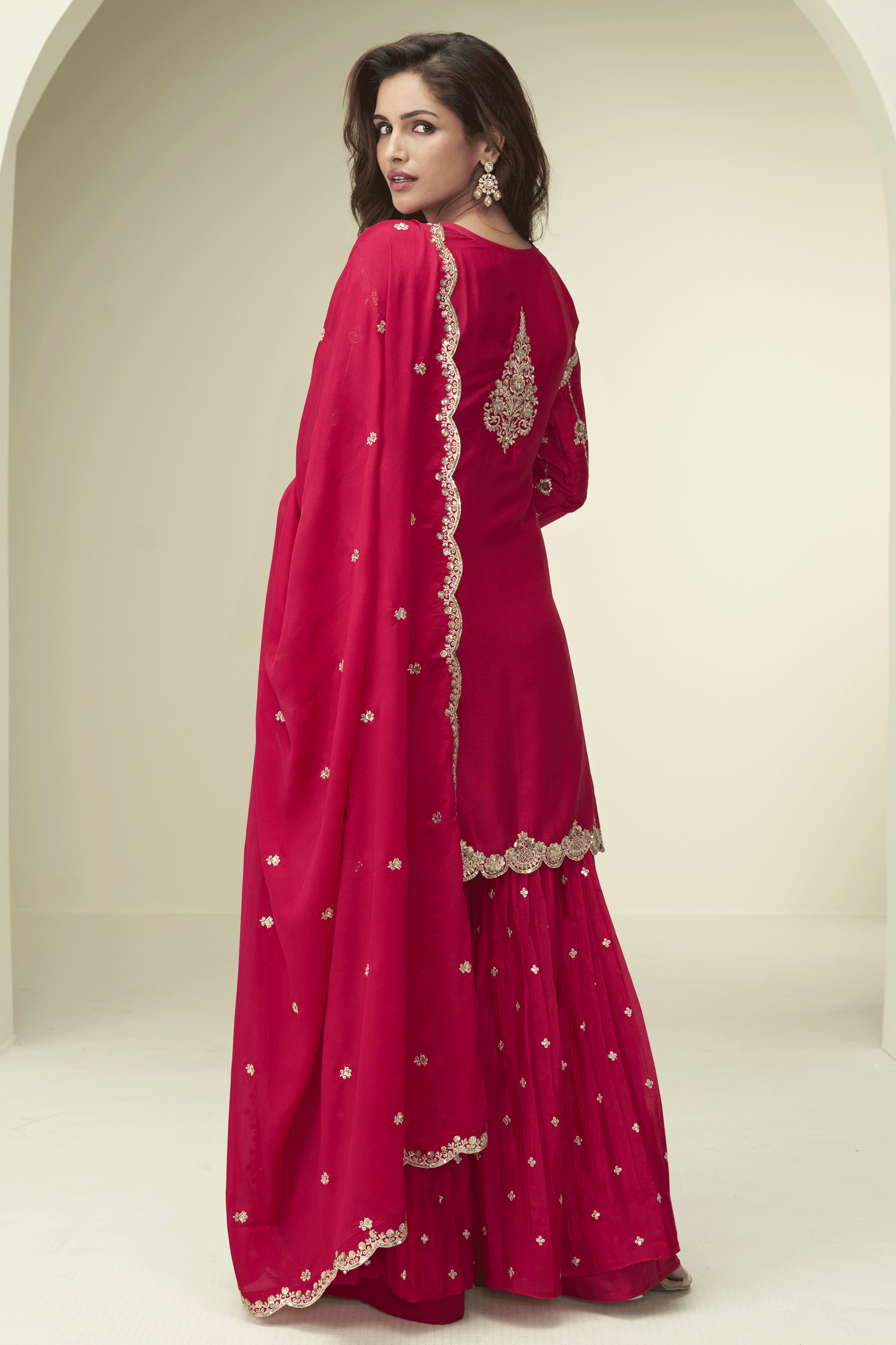 Red Readymade Embroidered Chinon Silk Suit-SS867_3_SareeButa.com