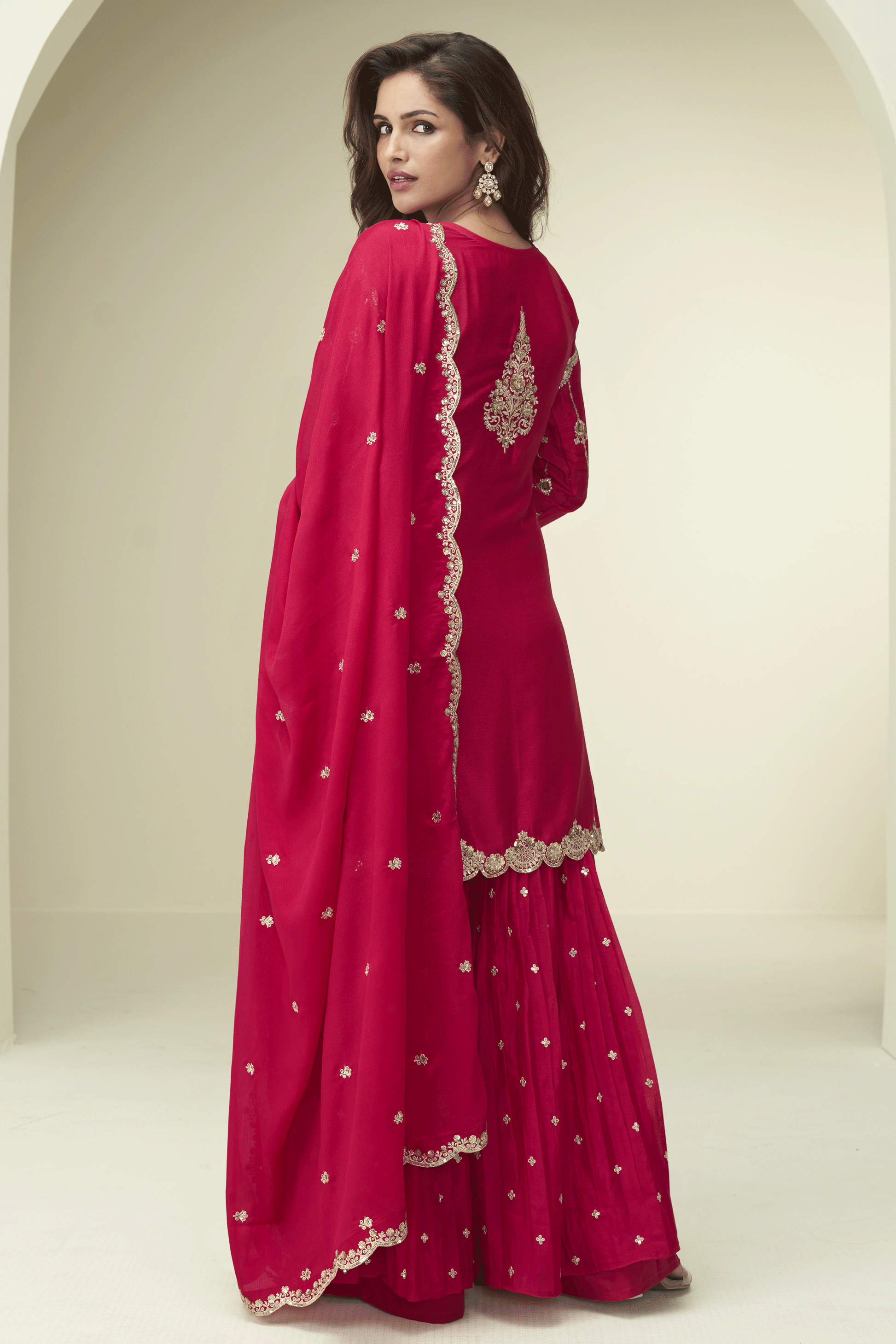 Red Readymade Embroidered Chinon Silk Suit-SS867_3_SareeButa.com