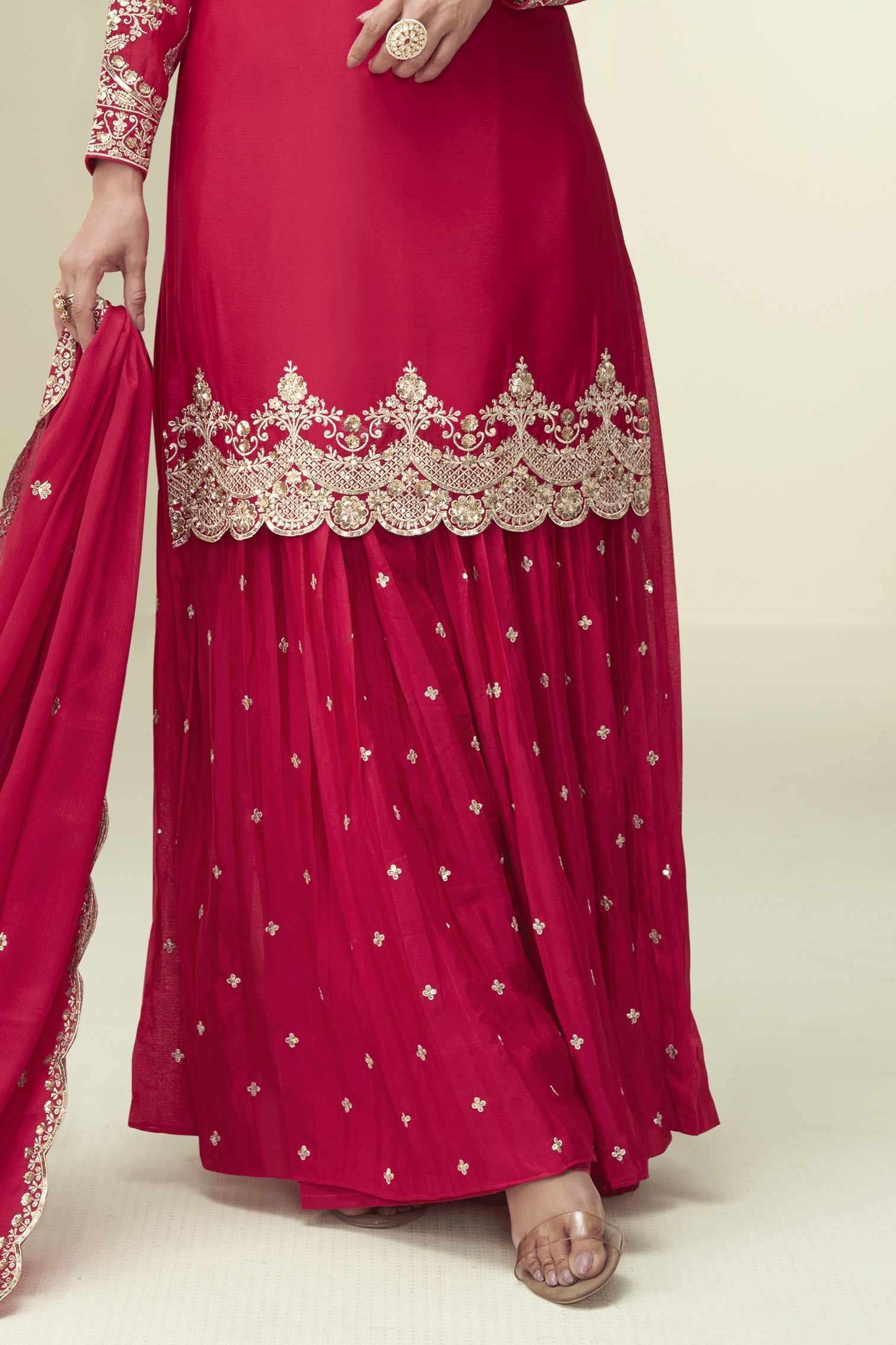 Red Readymade Embroidered Chinon Silk Suit-SS867_4_SareeButa.com